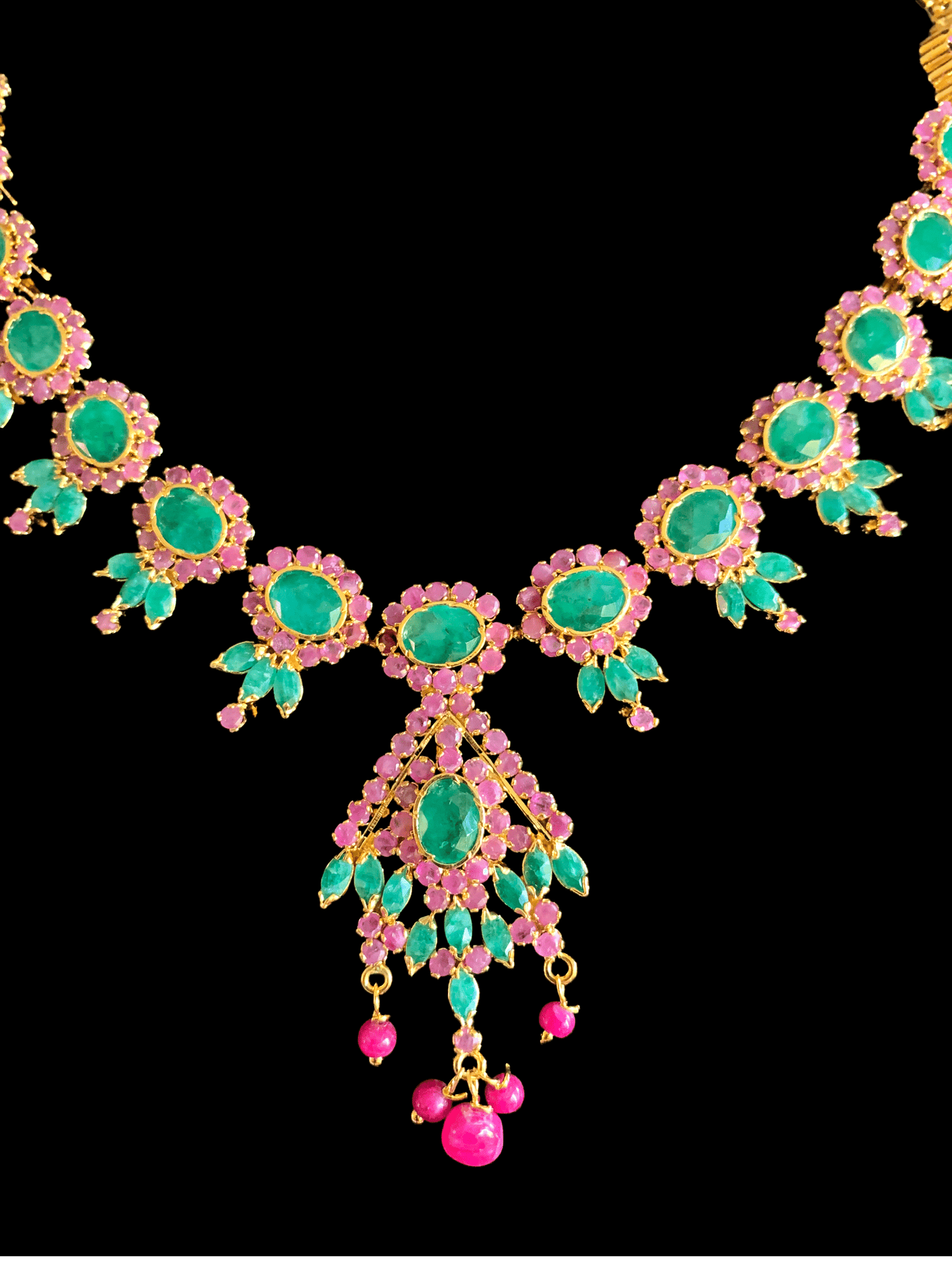 NS248 , real ruby emerald gold plated necklace set ( READY TO SHIP)