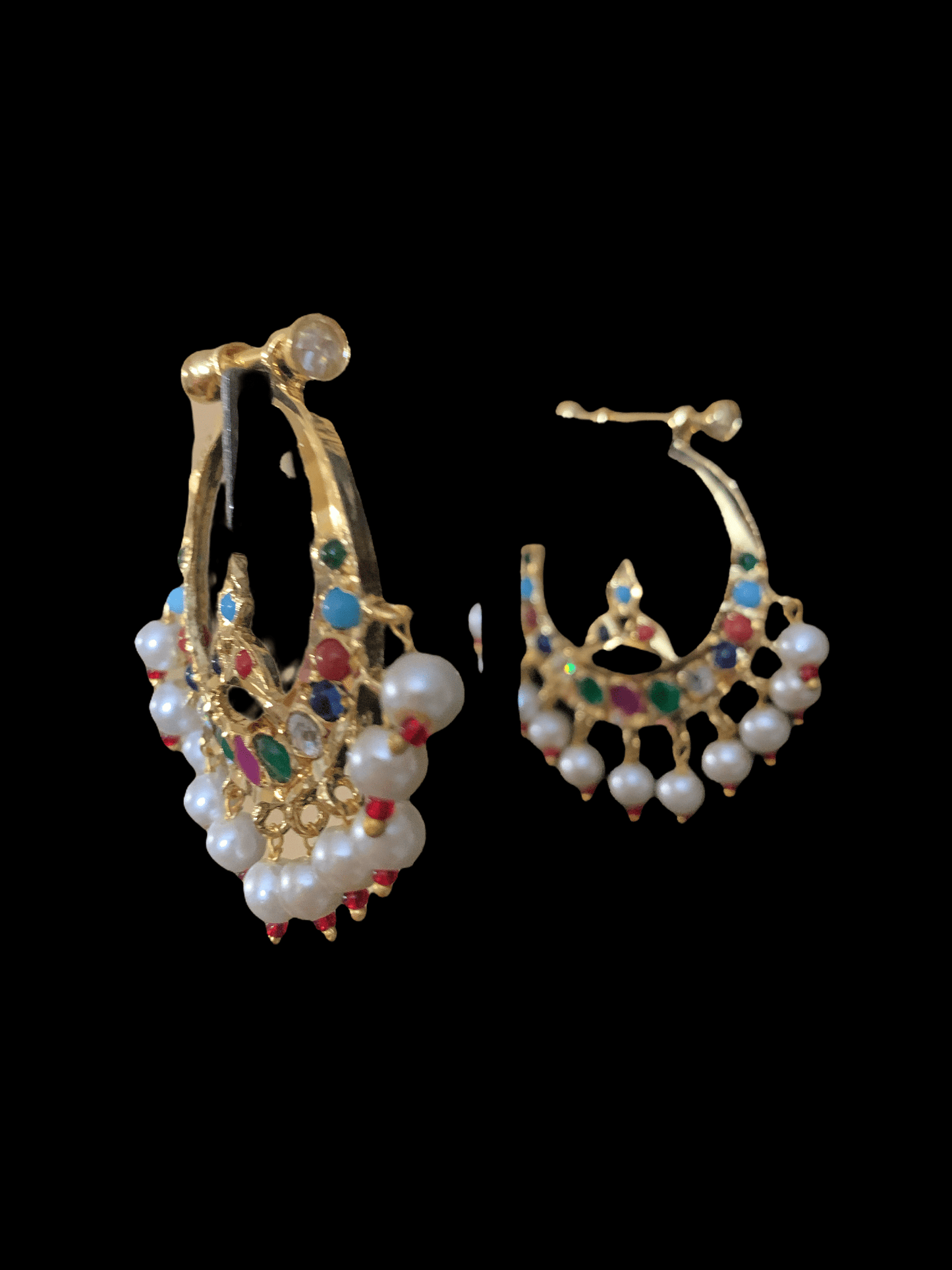 DER132 Hosna gold plated chandbali - navratan ( SHIPS IN 2WEEKS )