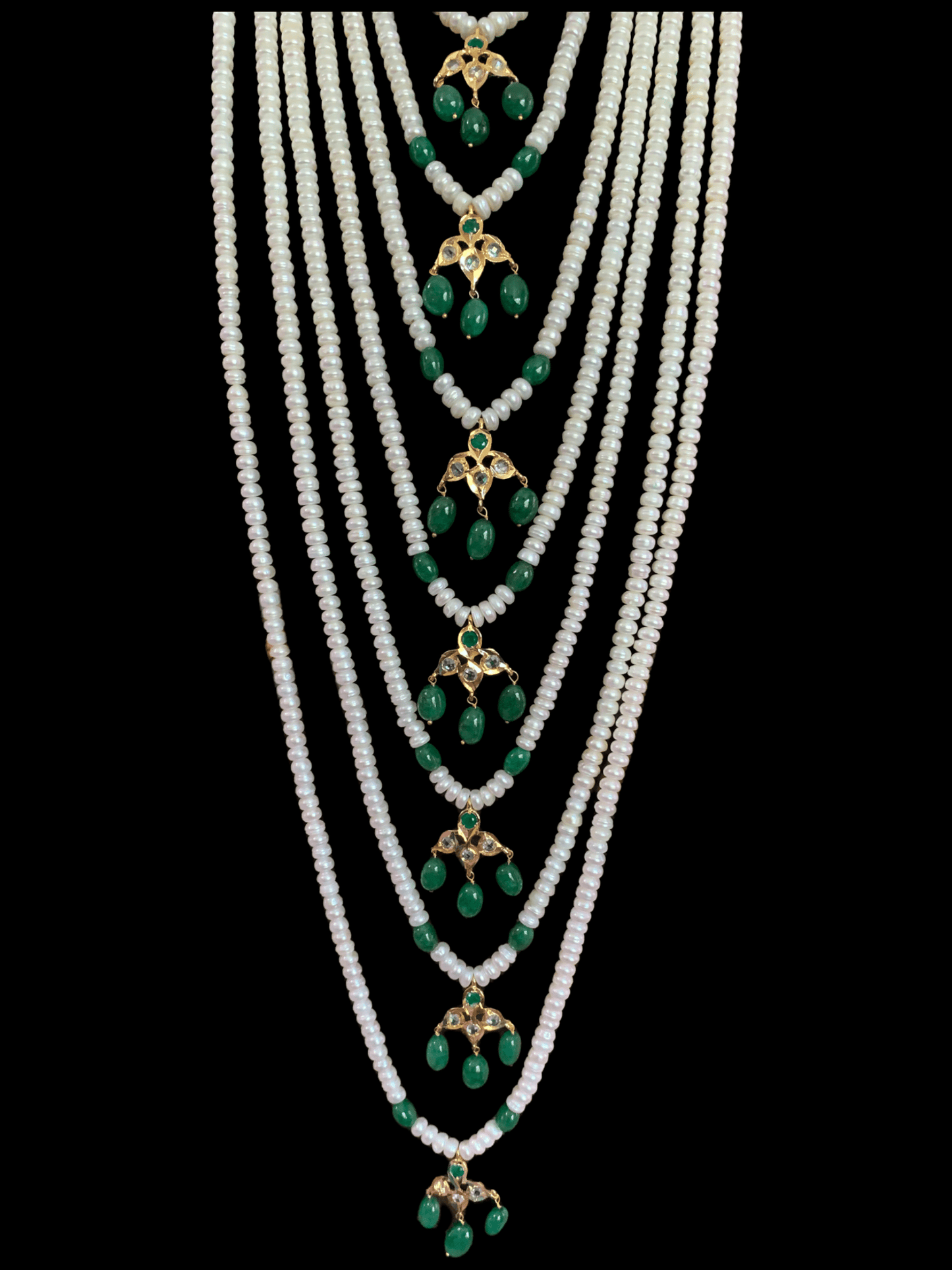 SAT36 Hyderabadi satlada in Fresh water pearls and emeralds (SHIPS IN 4 WEEKS )