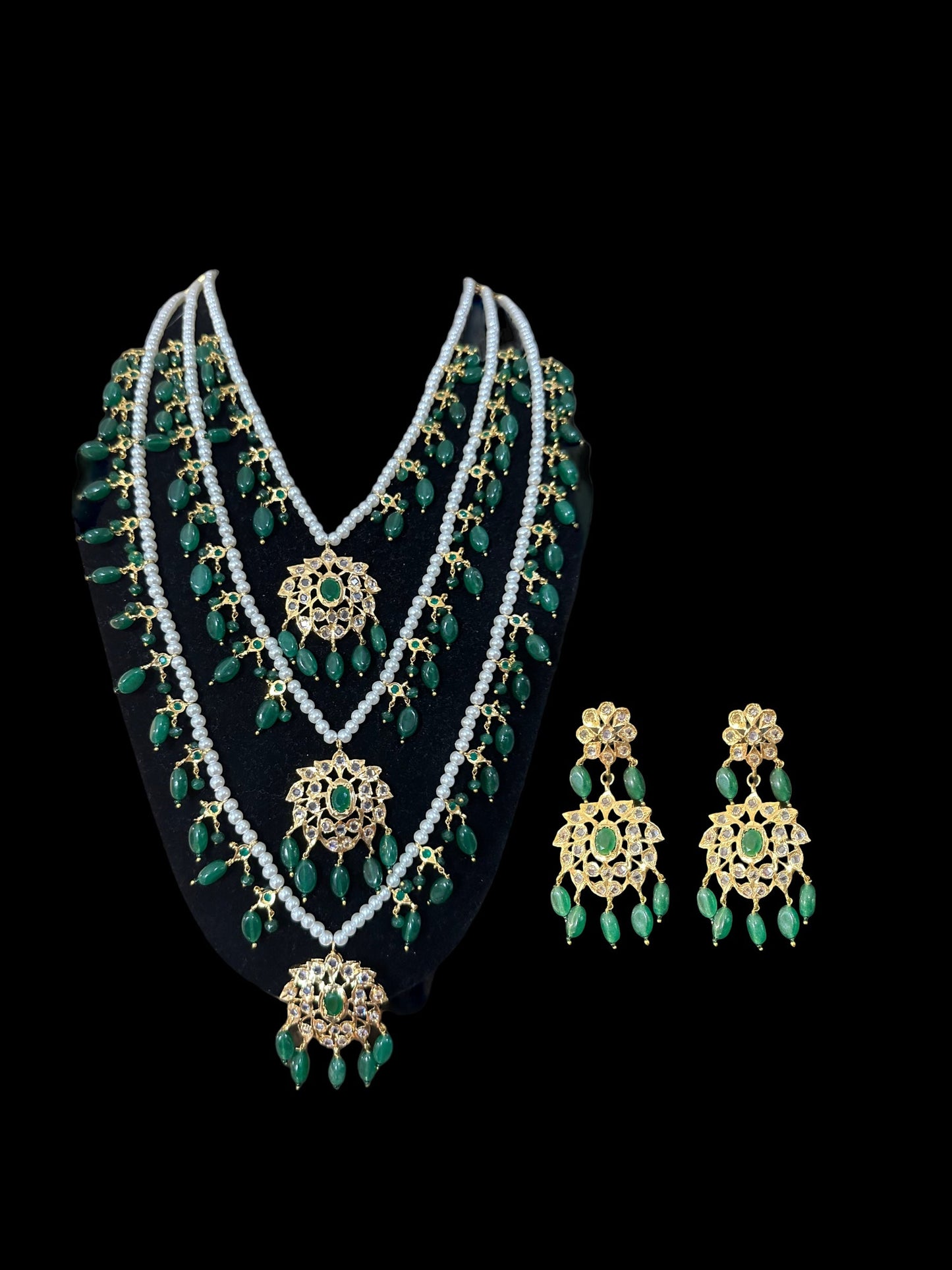 SAT78 Farmana three layer Hyderabadi necklace with earrings ( READY TO SHIP )