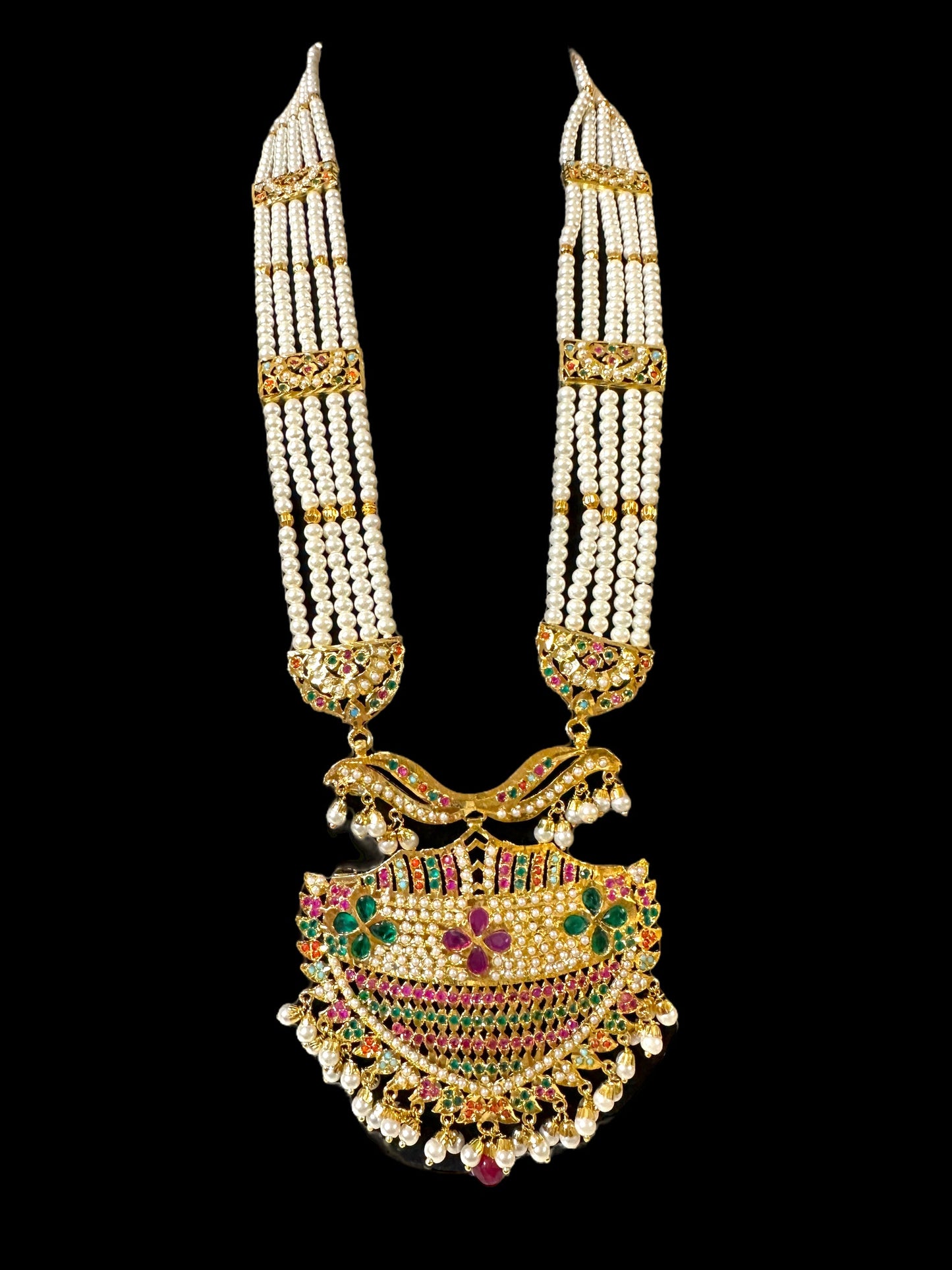DLN25 Chitra Navratan with pearl jadau Rani haar ( READY TO SHIP)