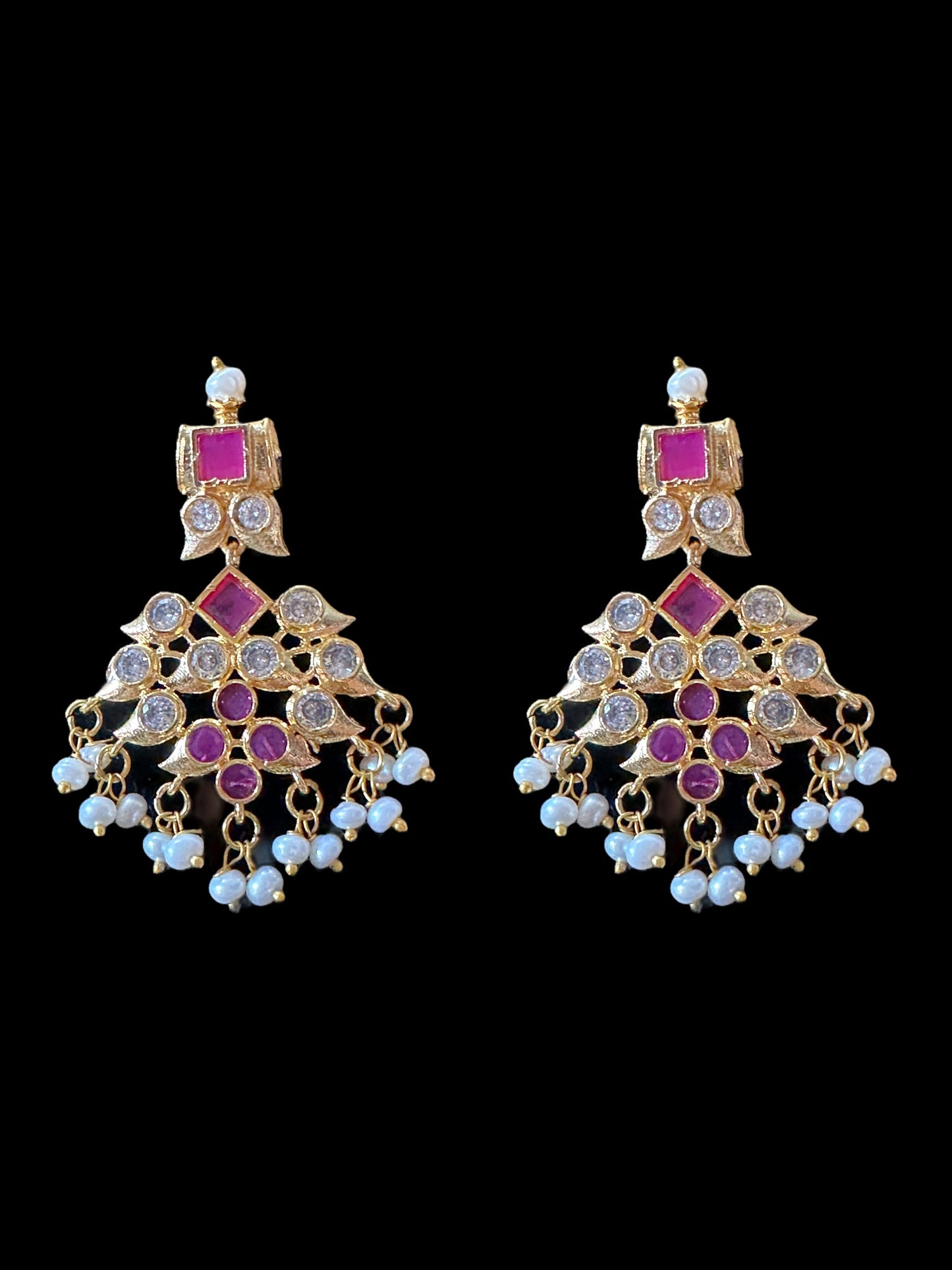 DNS28 Ruby zircon necklace with earrings - fresh water pearls ( READY TO SHIP )