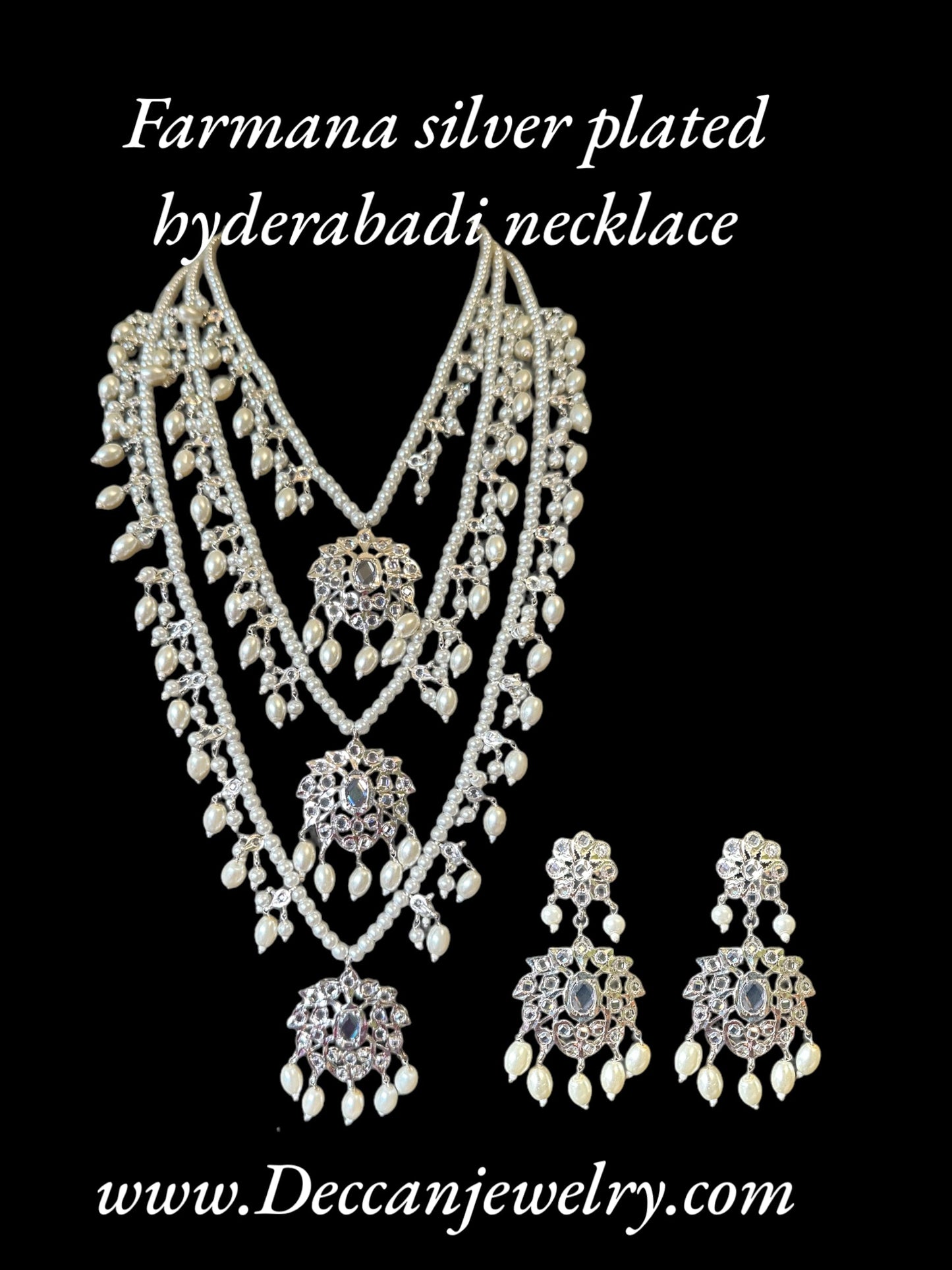 SAT76 Farmana three layer Hyderabadi necklace with earrings ( READY TO SHIP )