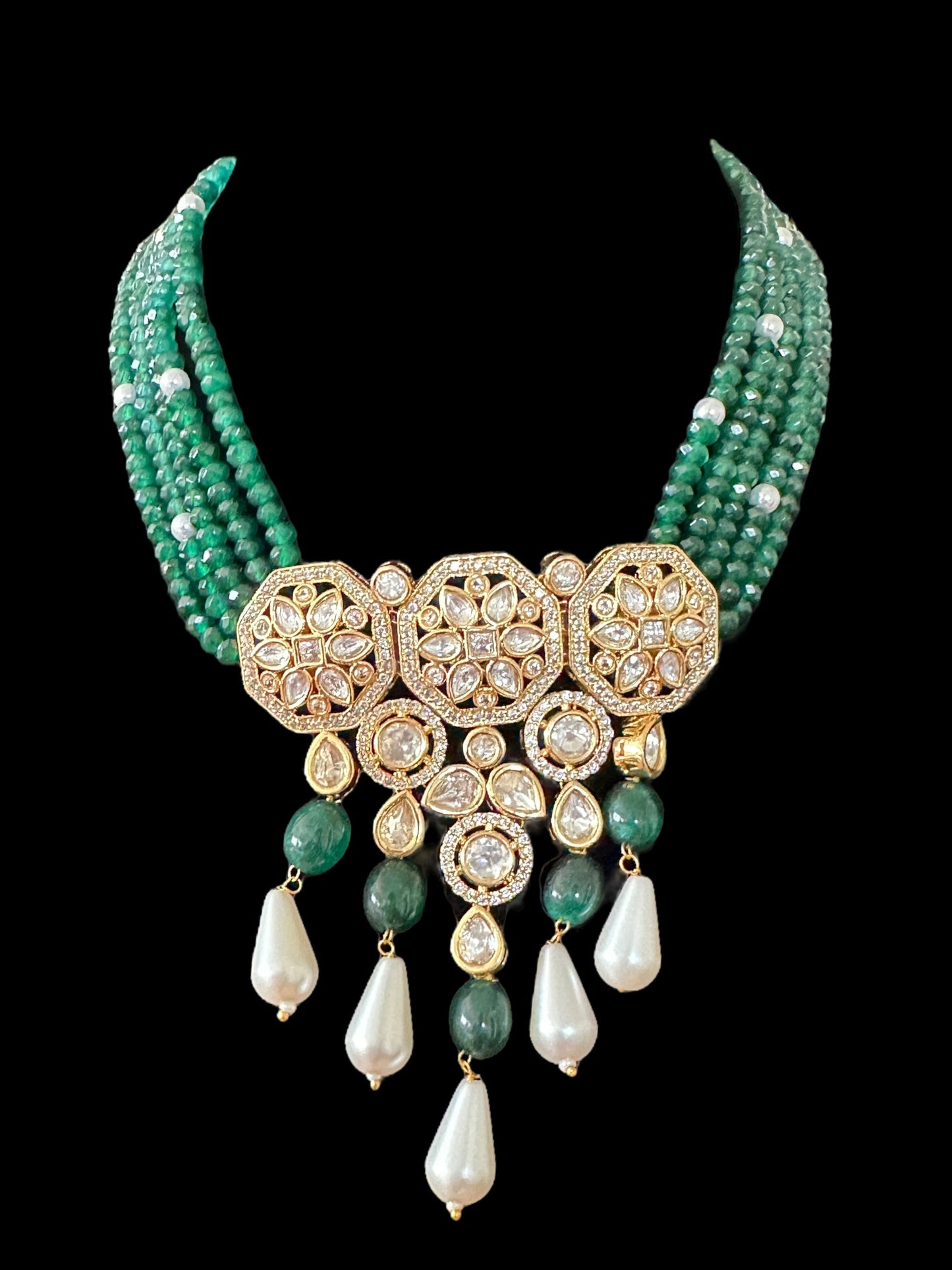 DNS6 short necklace with earrings tika in Polki ( READY TO SHIP )