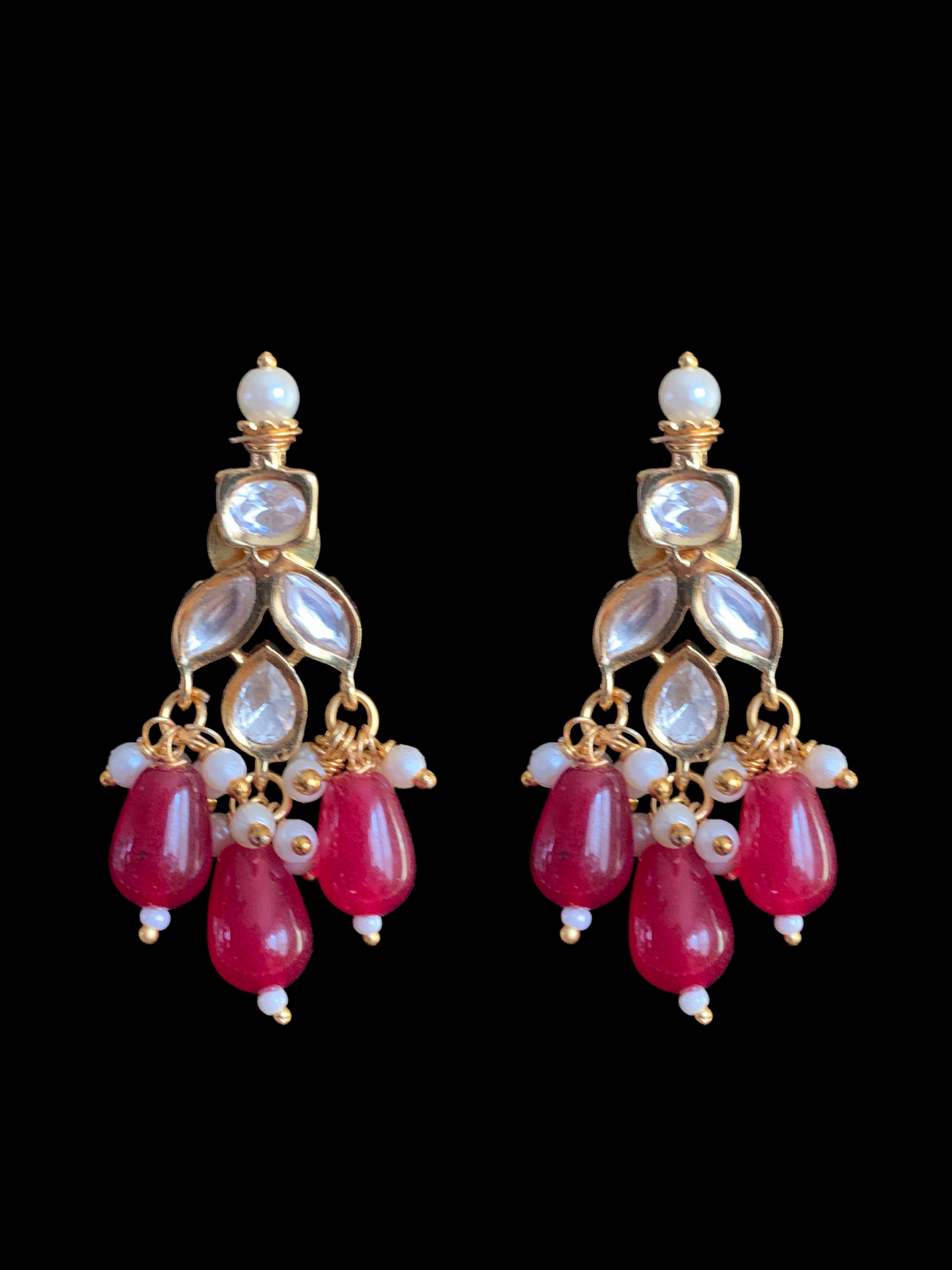 NS354 high quality polki necklace in pearls and ruby beads ( READY TO SHIP)