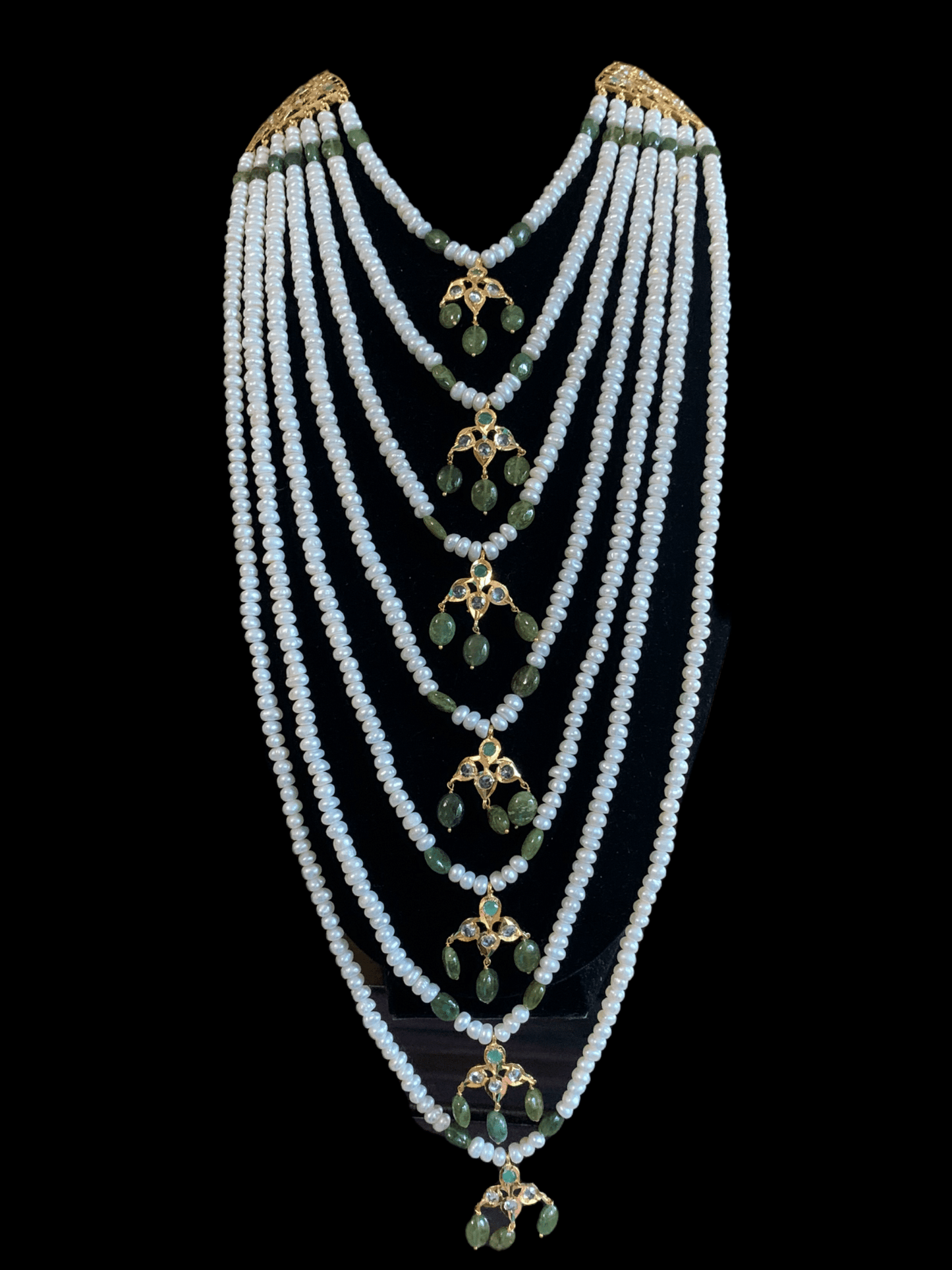 SAT49 Hyderabadi satlada in Fresh water pearls and emeralds ( SHIPS IN 2 WEEKS )