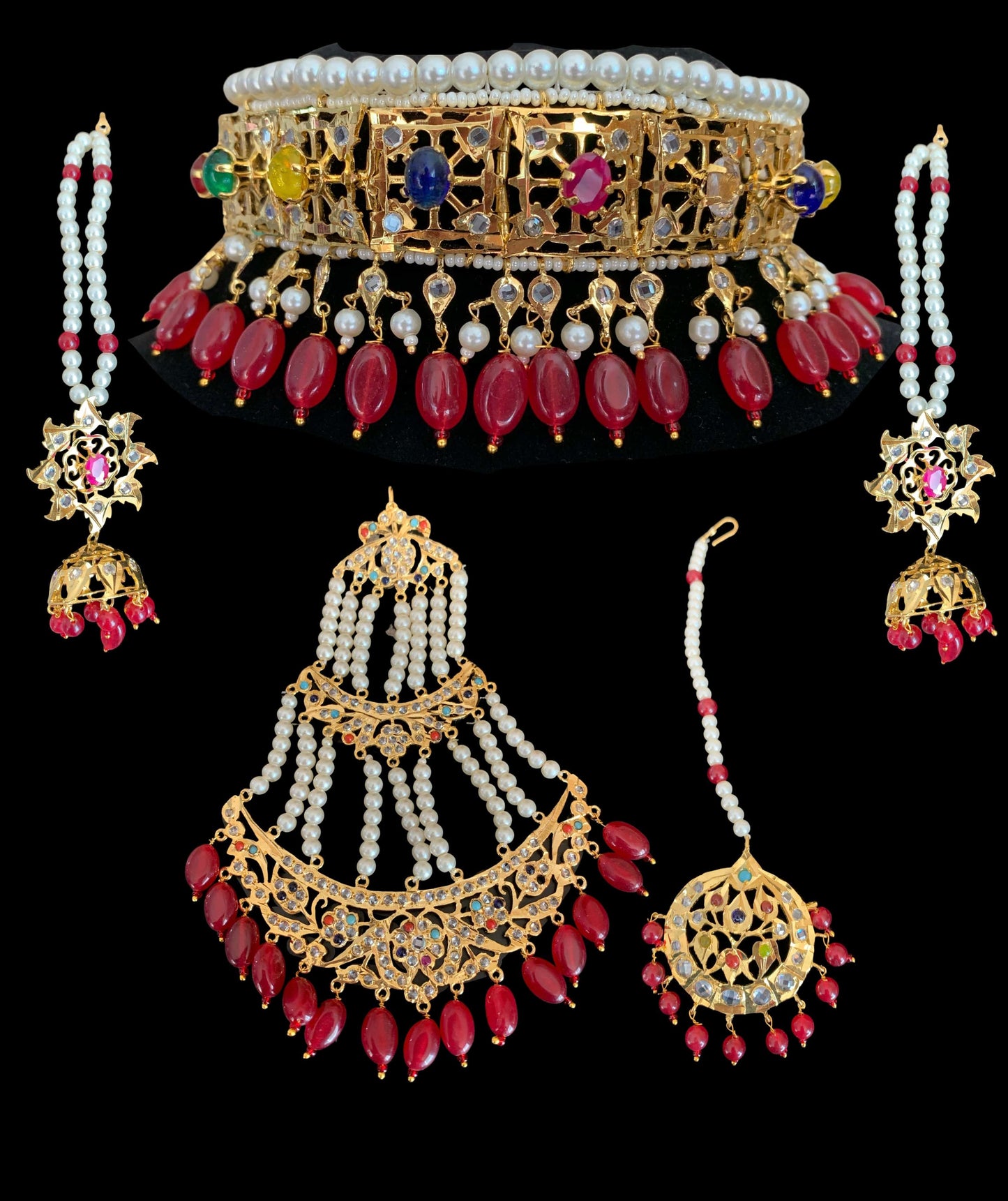 BR47 Navratan jadavi alcha hyderabadi bridal set (READY TO SHIP )