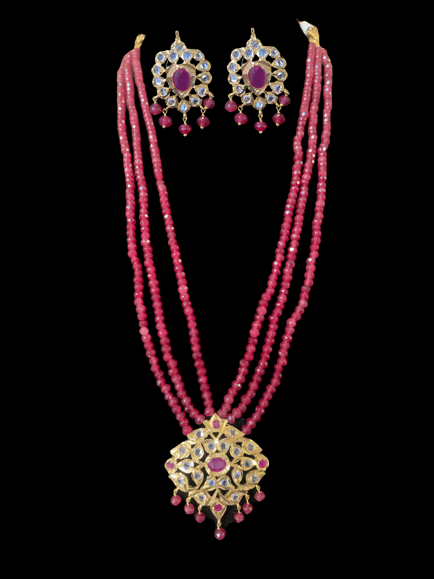 NS213 Meeraj necklace set ( red / ruby ) ( SHIPS IN 4 WEEKS )
