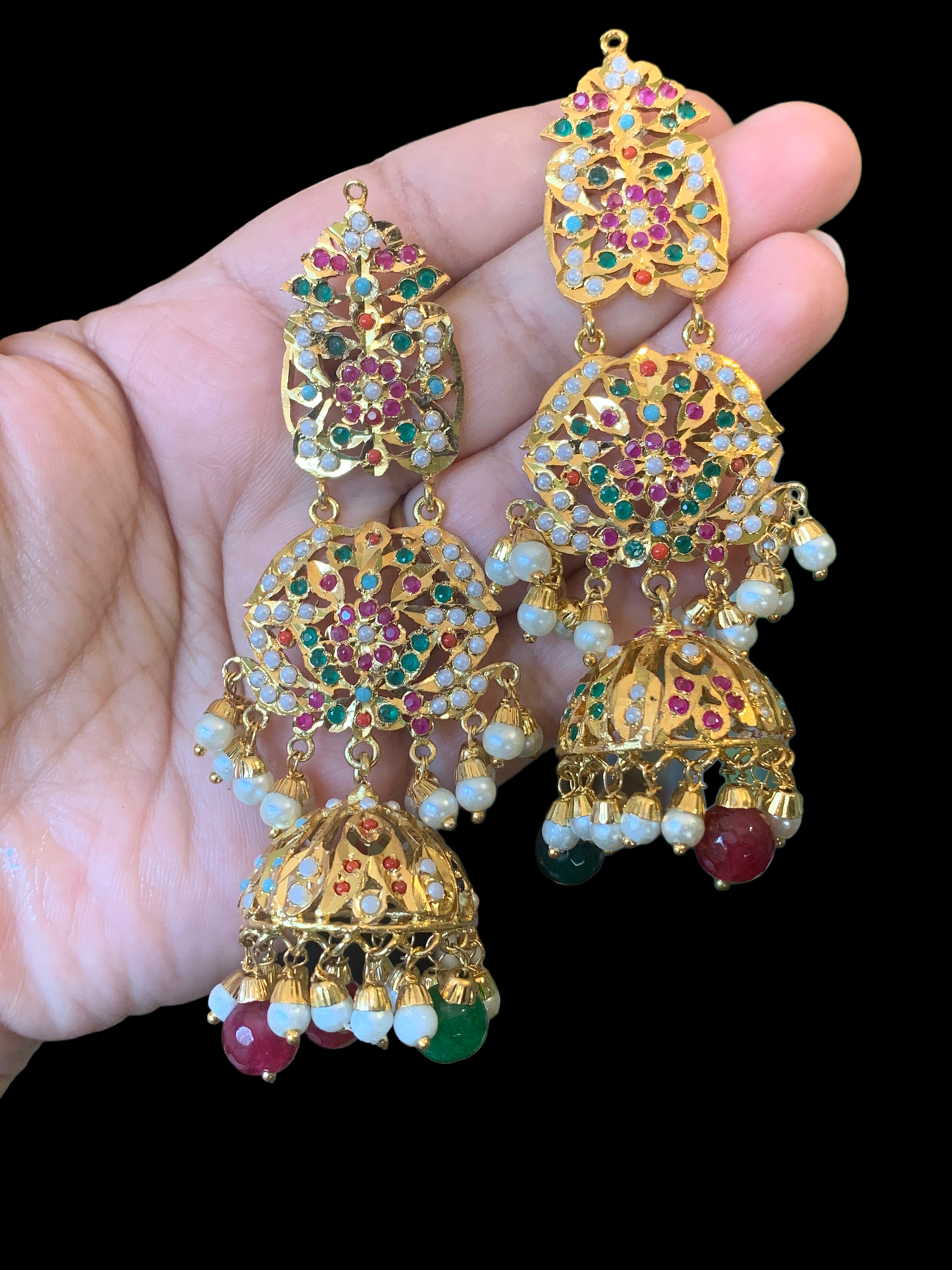 DER359 Vidisha jhumka in navratan ( READY TO SHIP )