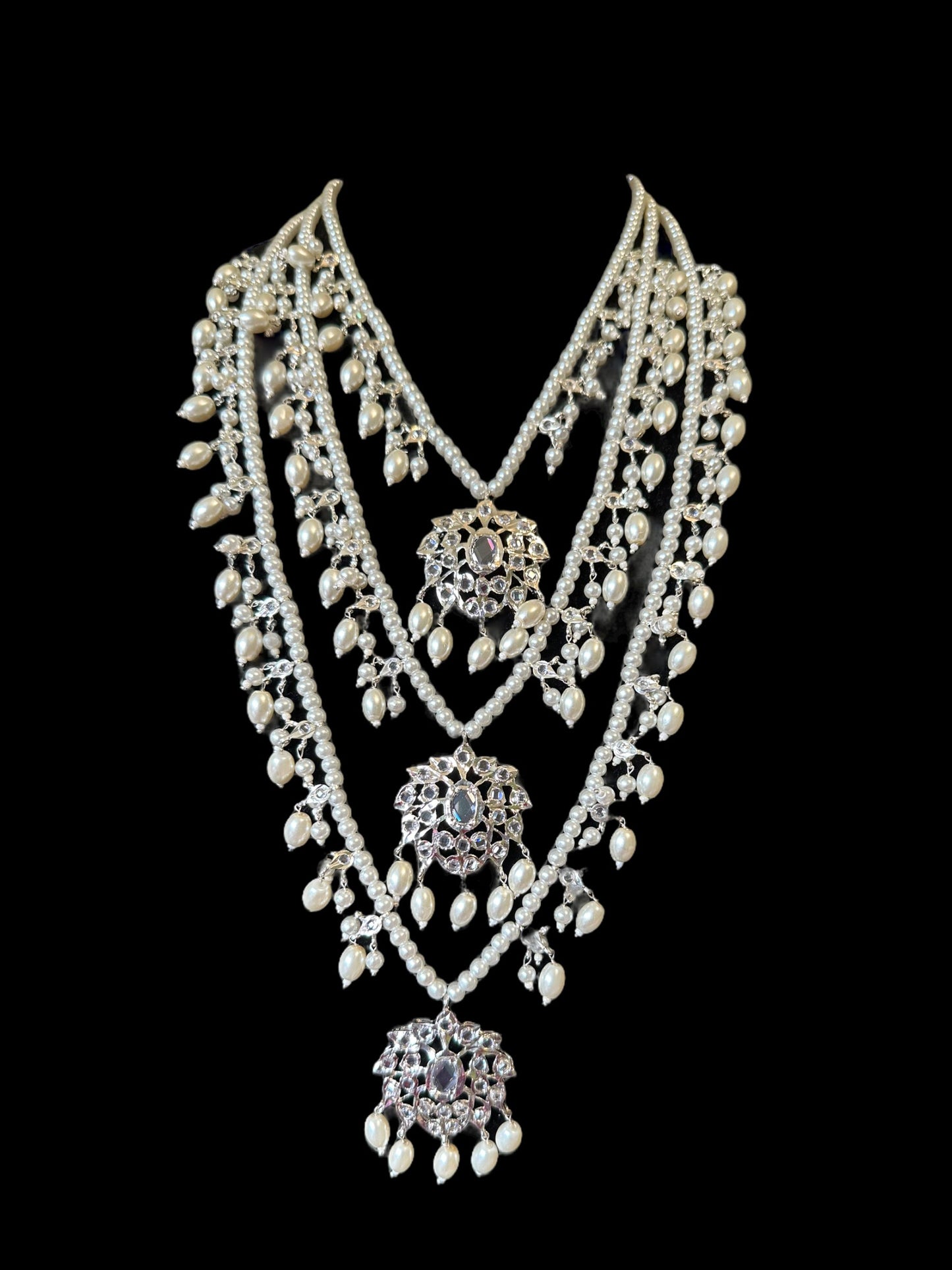 SAT76 Farmana three layer Hyderabadi necklace with earrings ( READY TO SHIP )