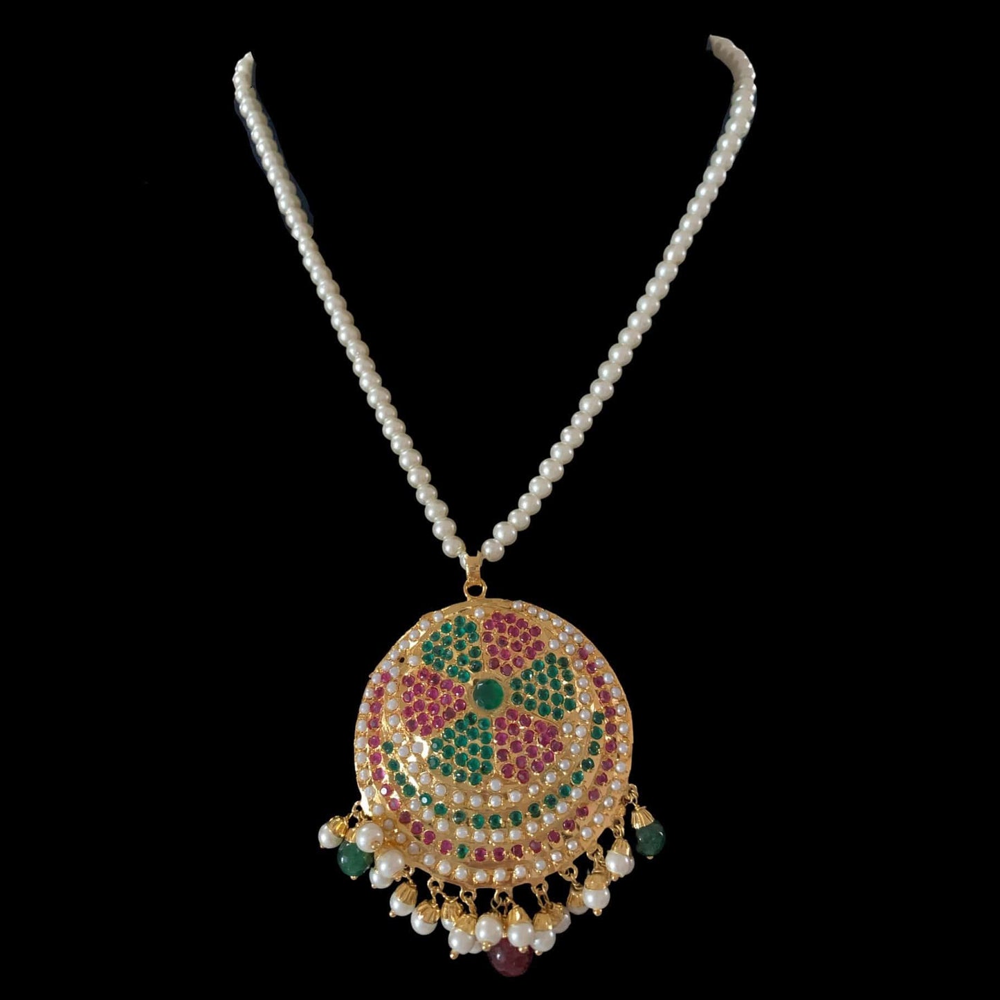PS472 Ruhi jadau pendant set in Ruby emerald ( READY TO SHIP )