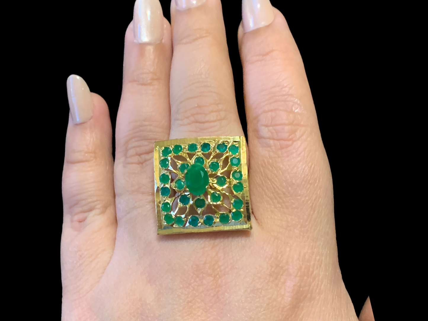 DJR84 Gold plated square ring- Green  ( READY TO SHIP)