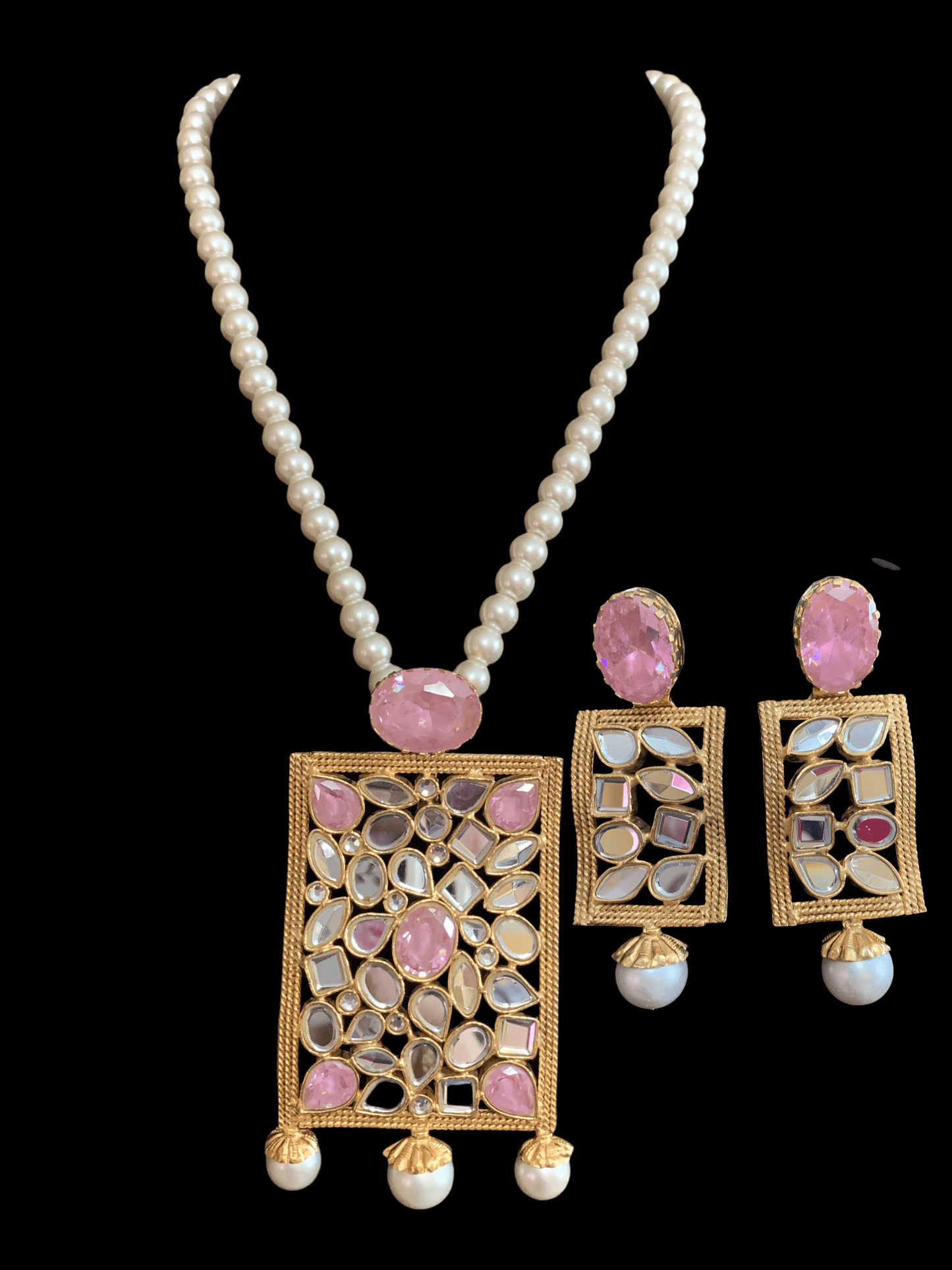 PS462 Farshi kundan pendant set in pink ( READY TO SHIP)