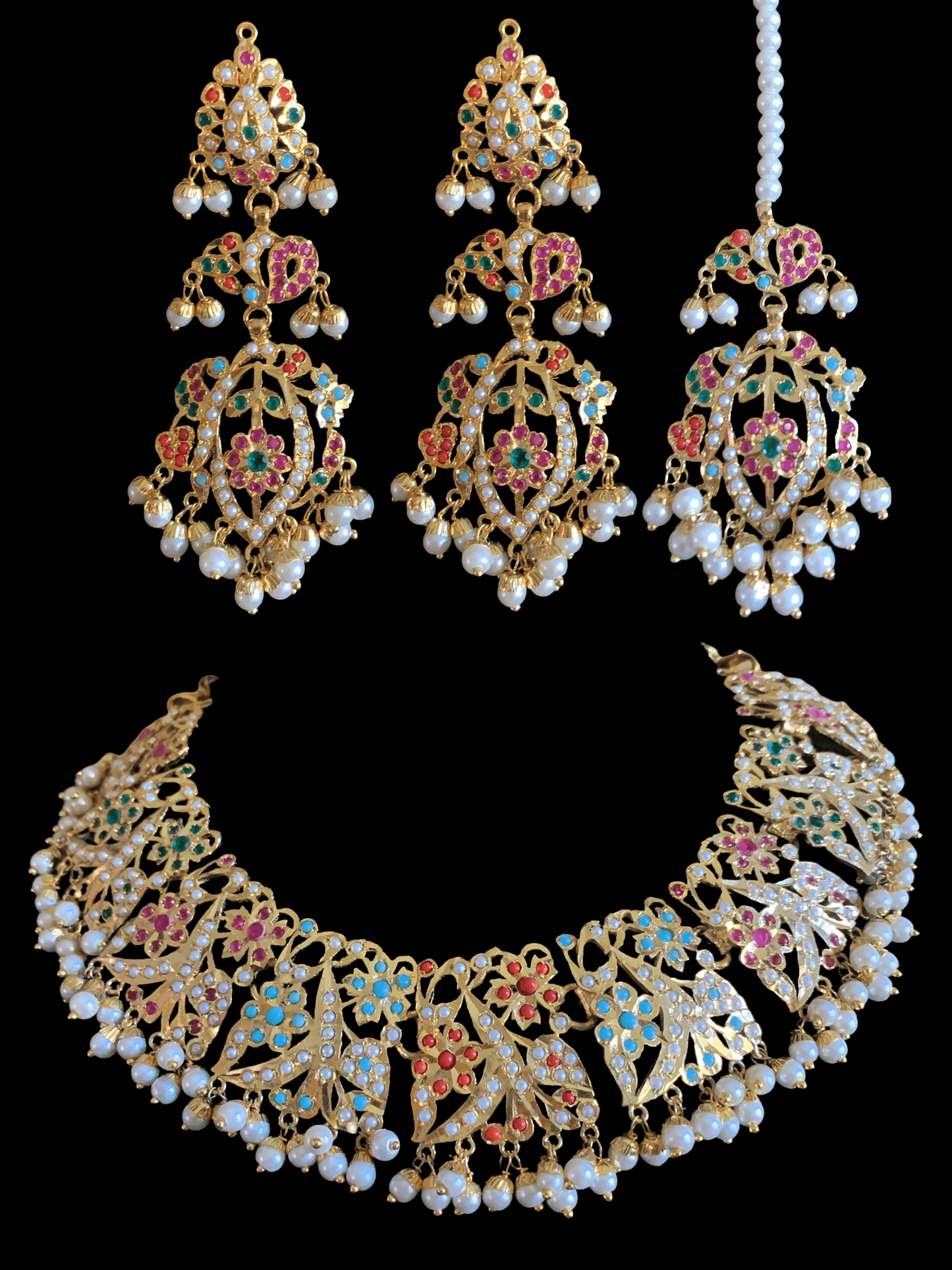 BR74 Nayaab pearl jadau necklace - navratan ( SHIPS IN 4 WEEKS )