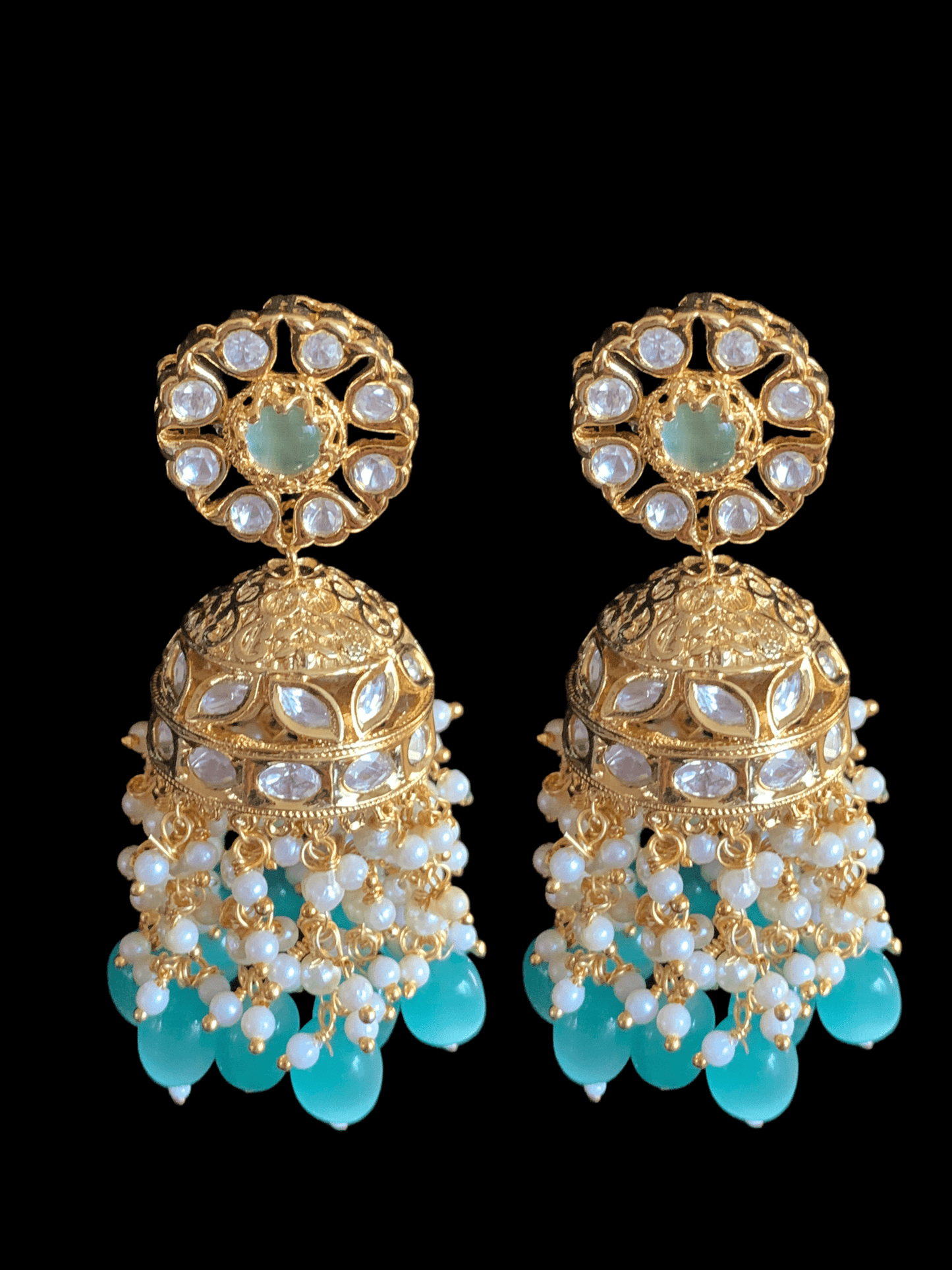 DER337 Shefa polki jhumka - Mint ( READY TO SHIP )