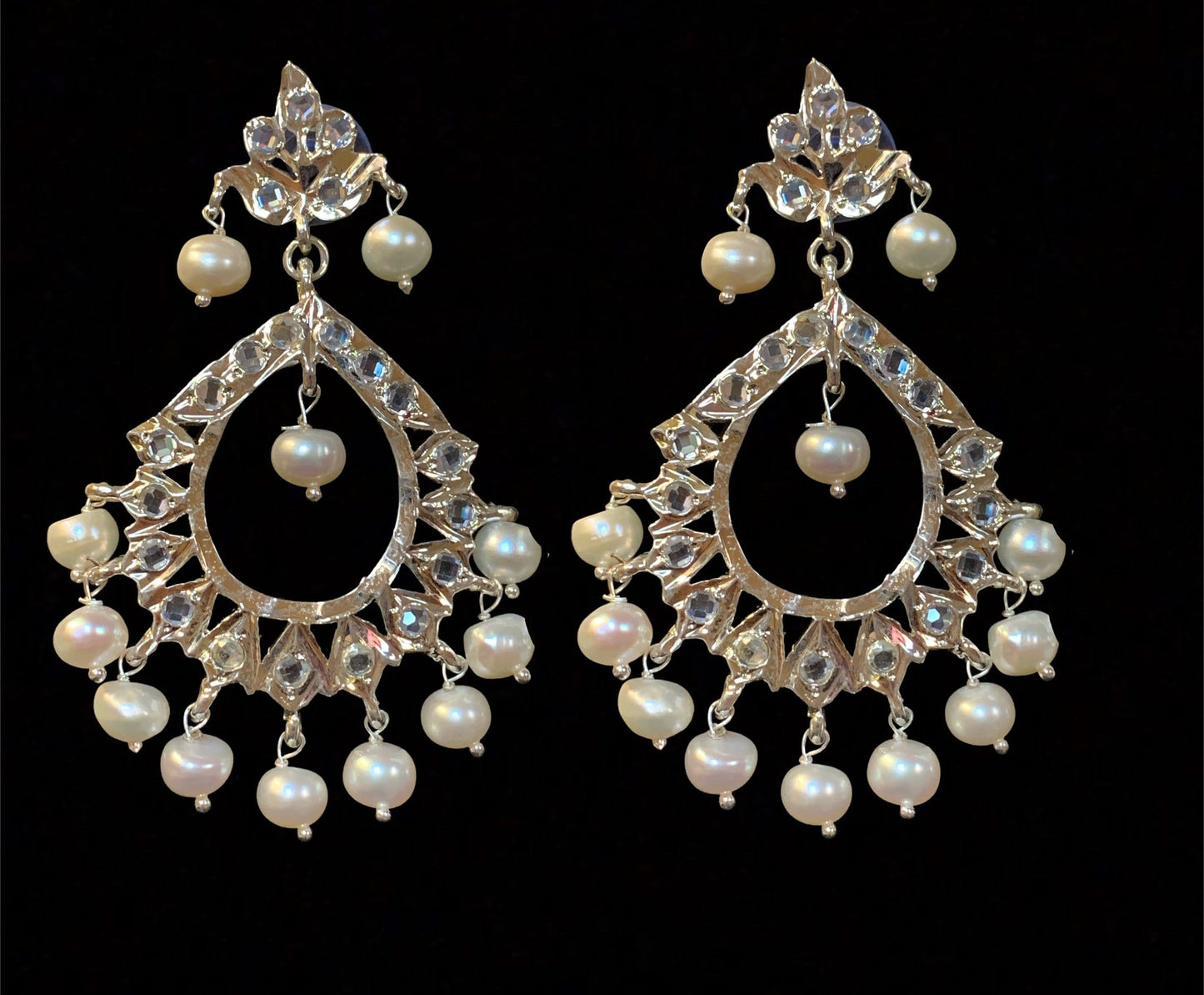 DER544 Maria silver plated chandbali in fresh water pearls ( READY TO SHIP )