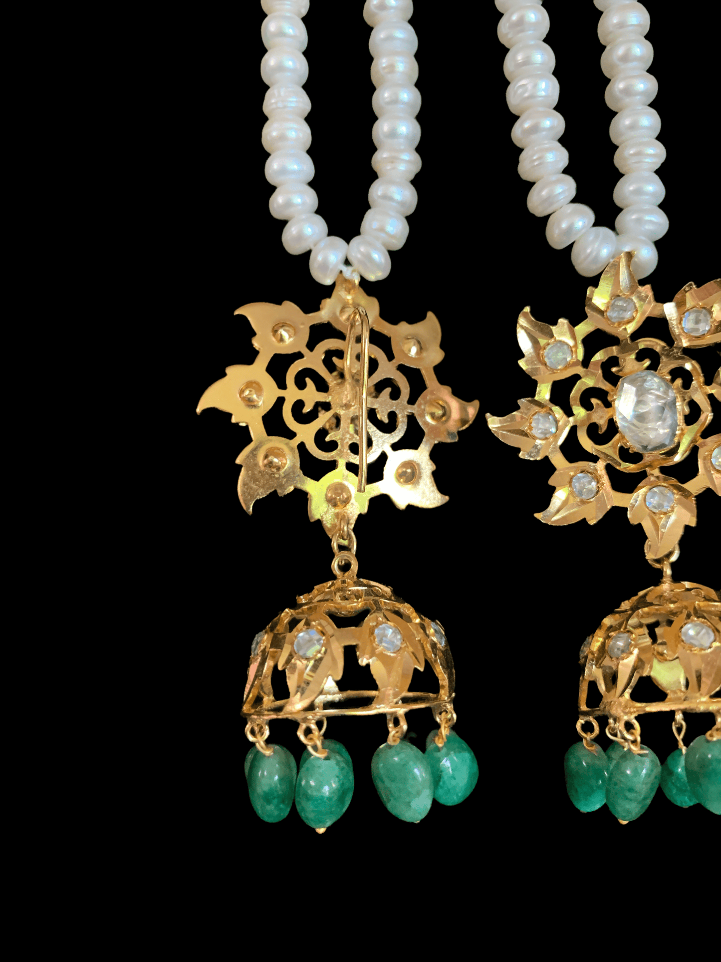 DER119 Karanphool jhumka in emerald beads ( READY TO SHIP )