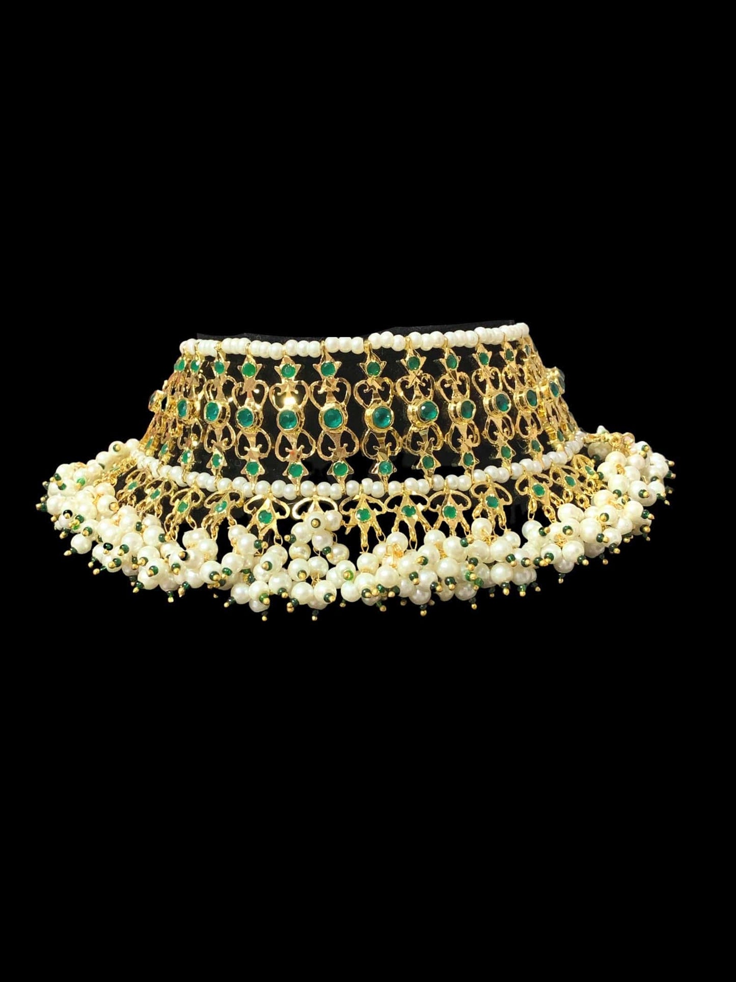 C15 Viya bridal choker set in emerald and pearls (SHIPS IN 4 WEEKS )