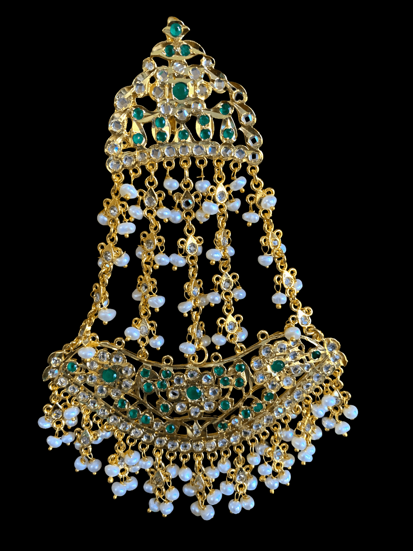 DJHR38 Bridal jhoomar in fresh water pearls - GREEN ( SHIPS IN 4 WEEKS )