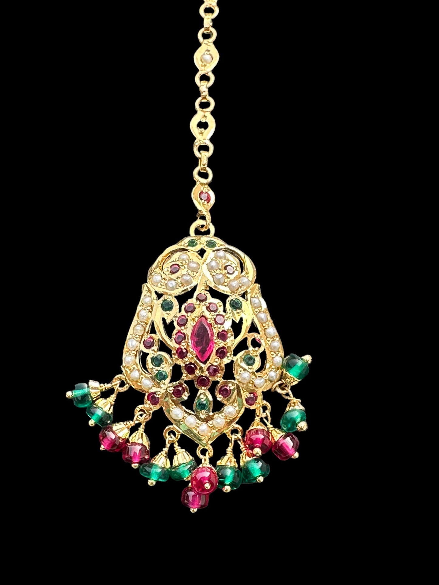 Gold plated silver tika in ruby emerald ( READY TO SHIP )