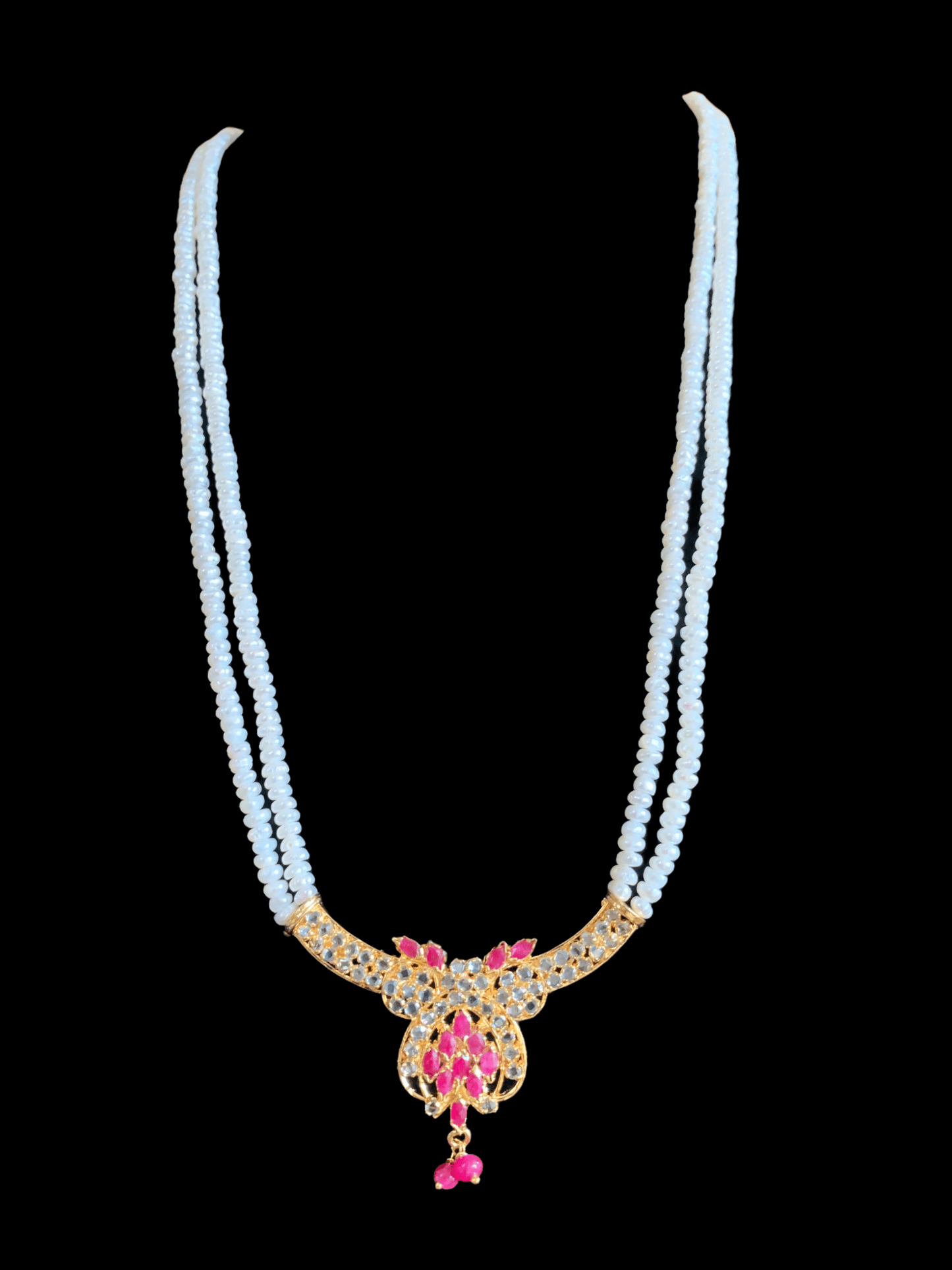 LN137 Ruby long necklace set in fresh water pearls ( READY TO SHIP )