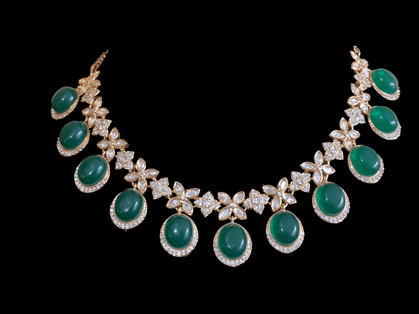 NS345 Gold plated high quality cz polki necklace with earrings - Green ( READY TO SHIP)