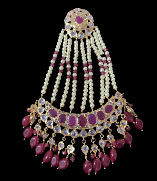 DJHR73 Ruby jhoomar / passa in golden pearls ( SHIPS IN 3 WEEKS  )
