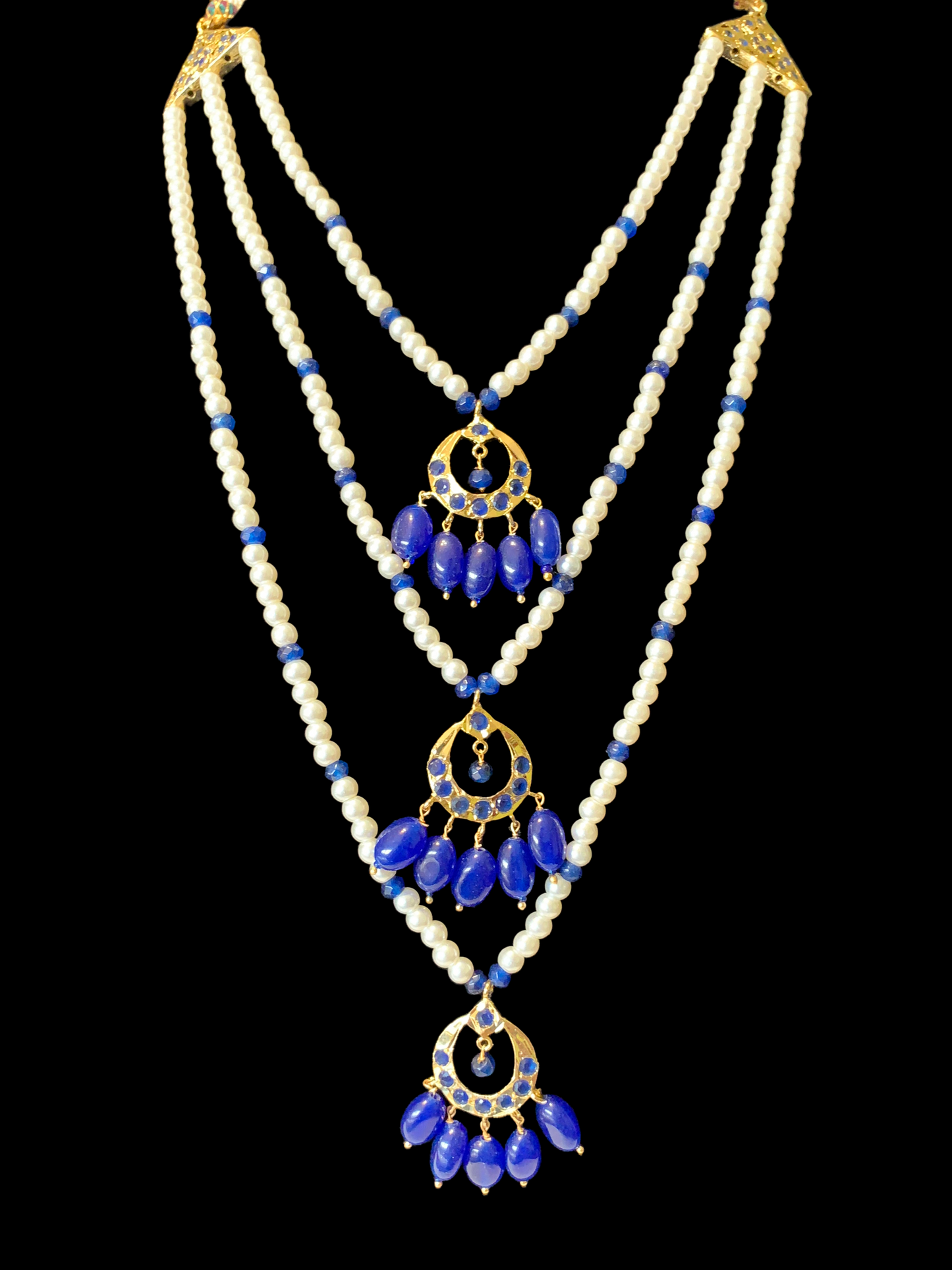 SAT69 Seema three layer necklace with chandbali- Blue ( READY TO SHIP )
