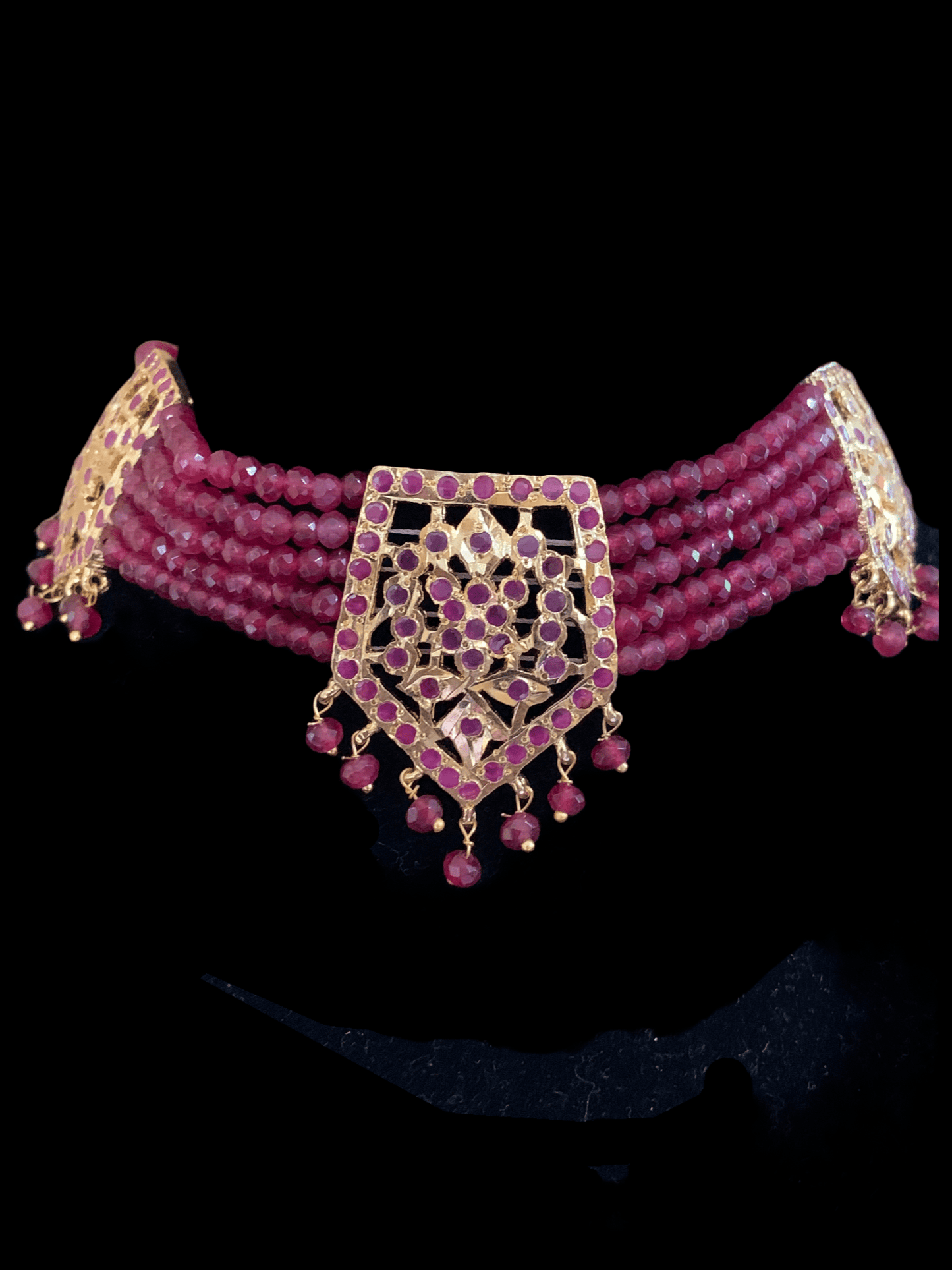C102 Indu Hyderabadi Jadau choker with earrings In ruby beads ( SHIPS IN 3 WEEKS )