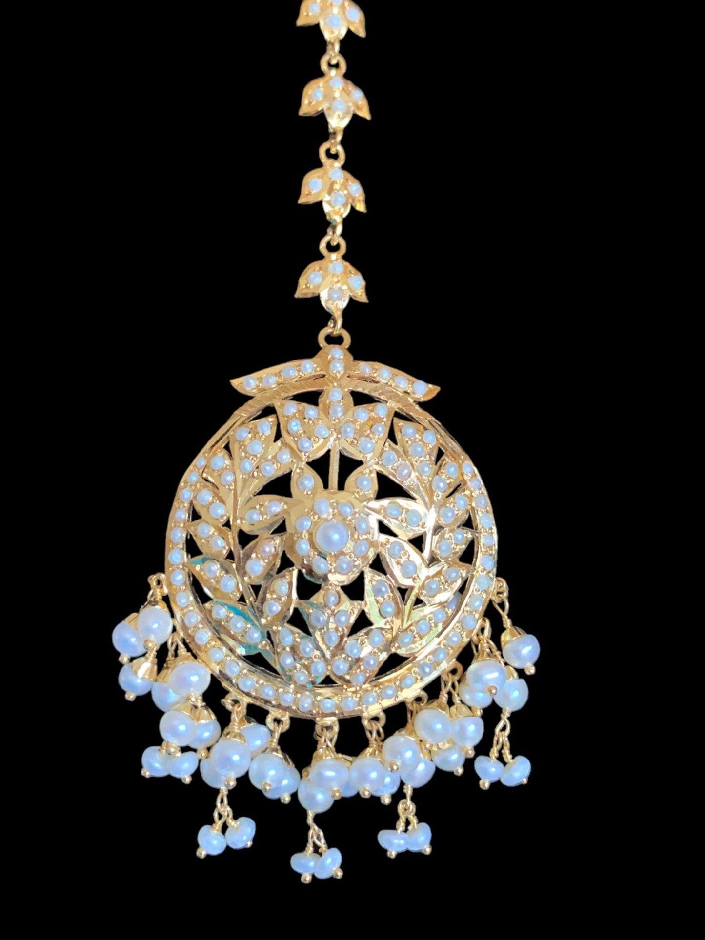 Gold plated silver tika in fresh water pearls ( READY TO SHIP )