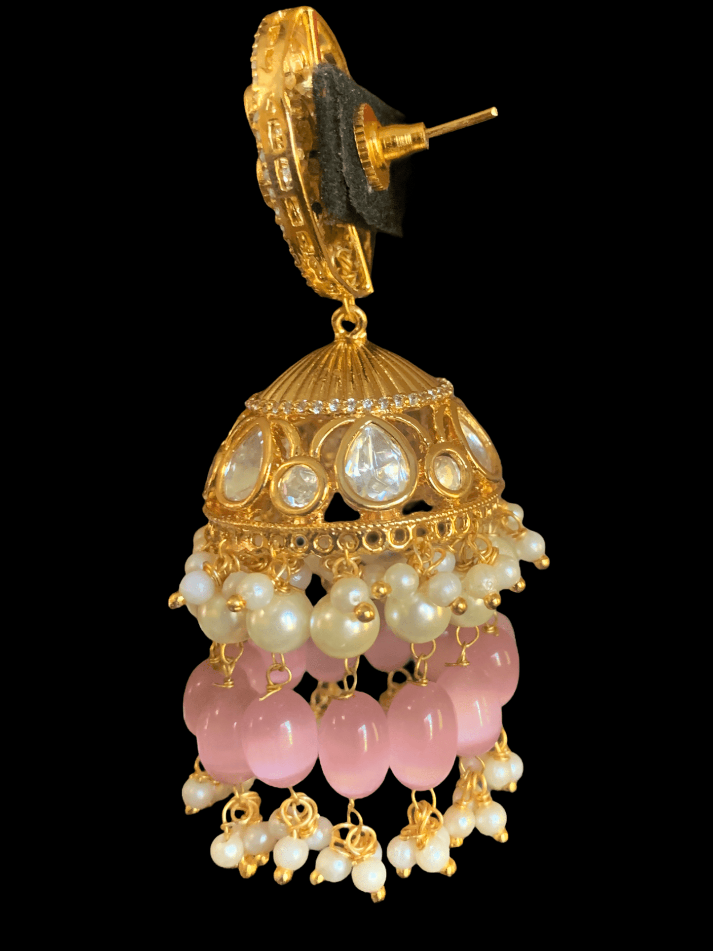 DER251 Shamini polki jhumka - pink ( READY TO SHIP )