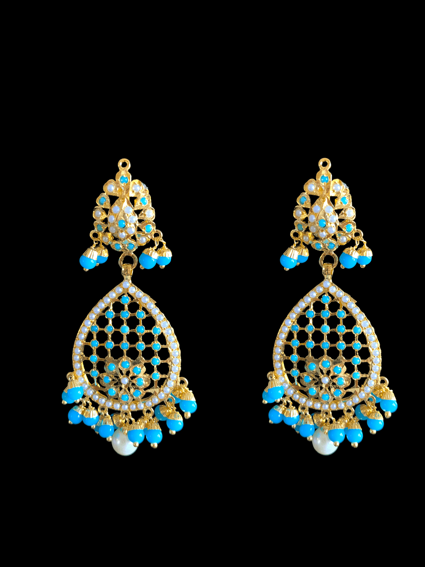 NS319 punjabi Jadau necklace with earrings in turquoise (READY TO SHIP)