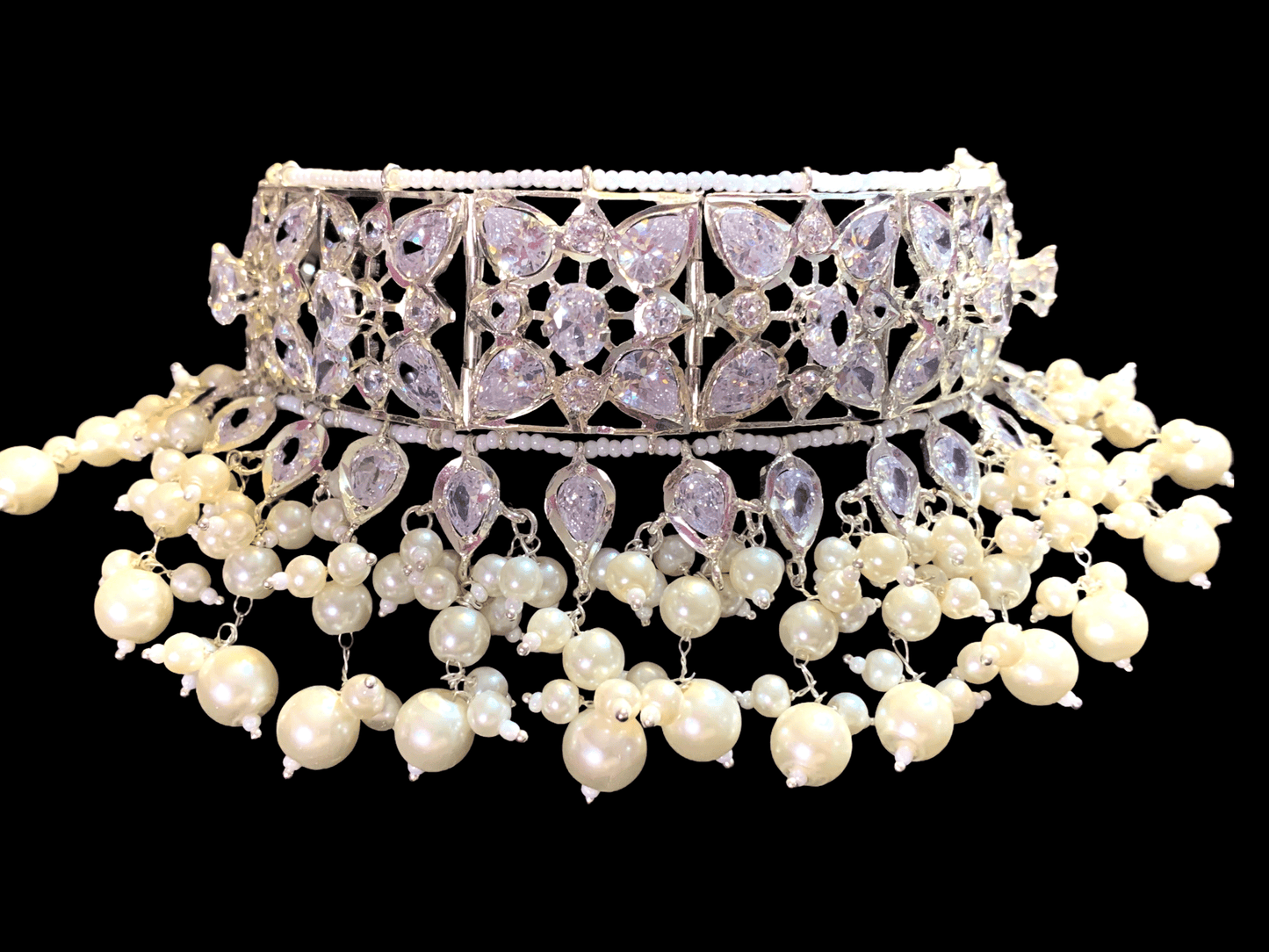 C175 Sonam jadavi lacha choker and jhumka in silver plating ( SHIPS IN 4 WEEKS )