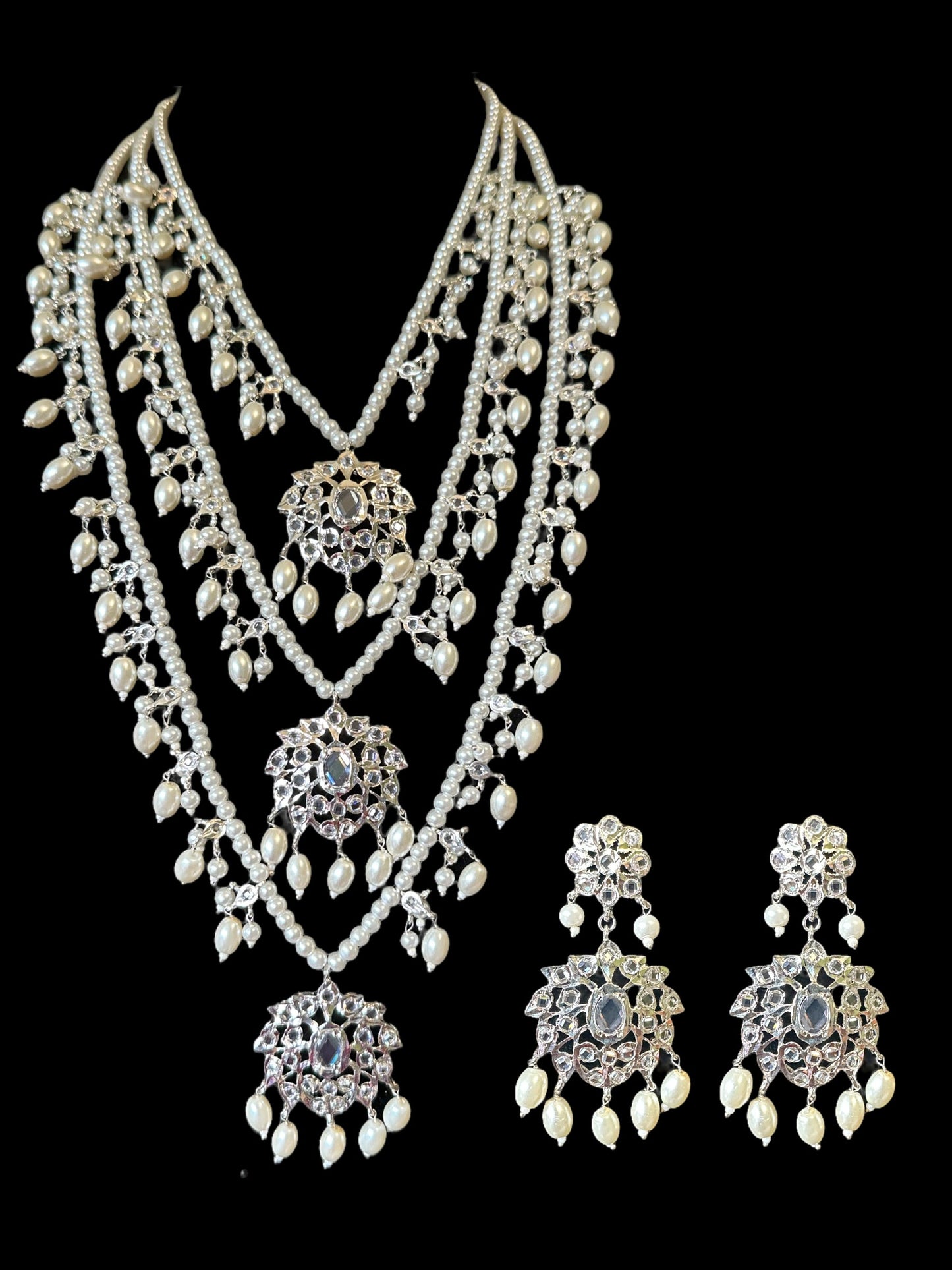 SAT76 Farmana three layer Hyderabadi necklace with earrings ( READY TO SHIP )