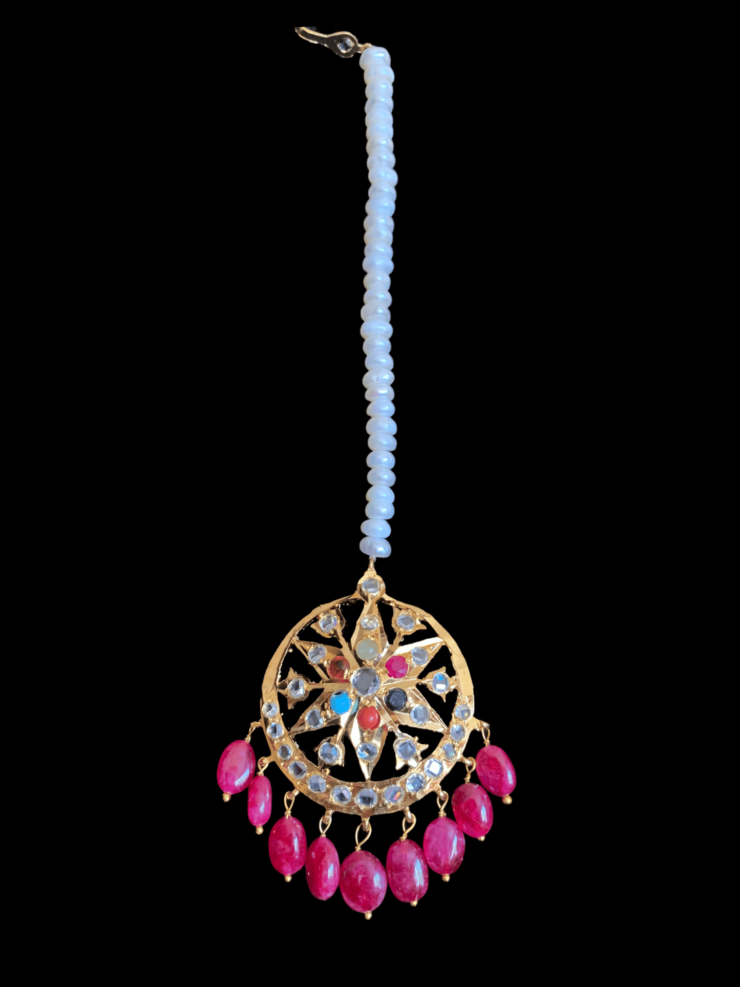 BR17 Aleezay fresh water pearls and navratan set( READY TO SHIP )