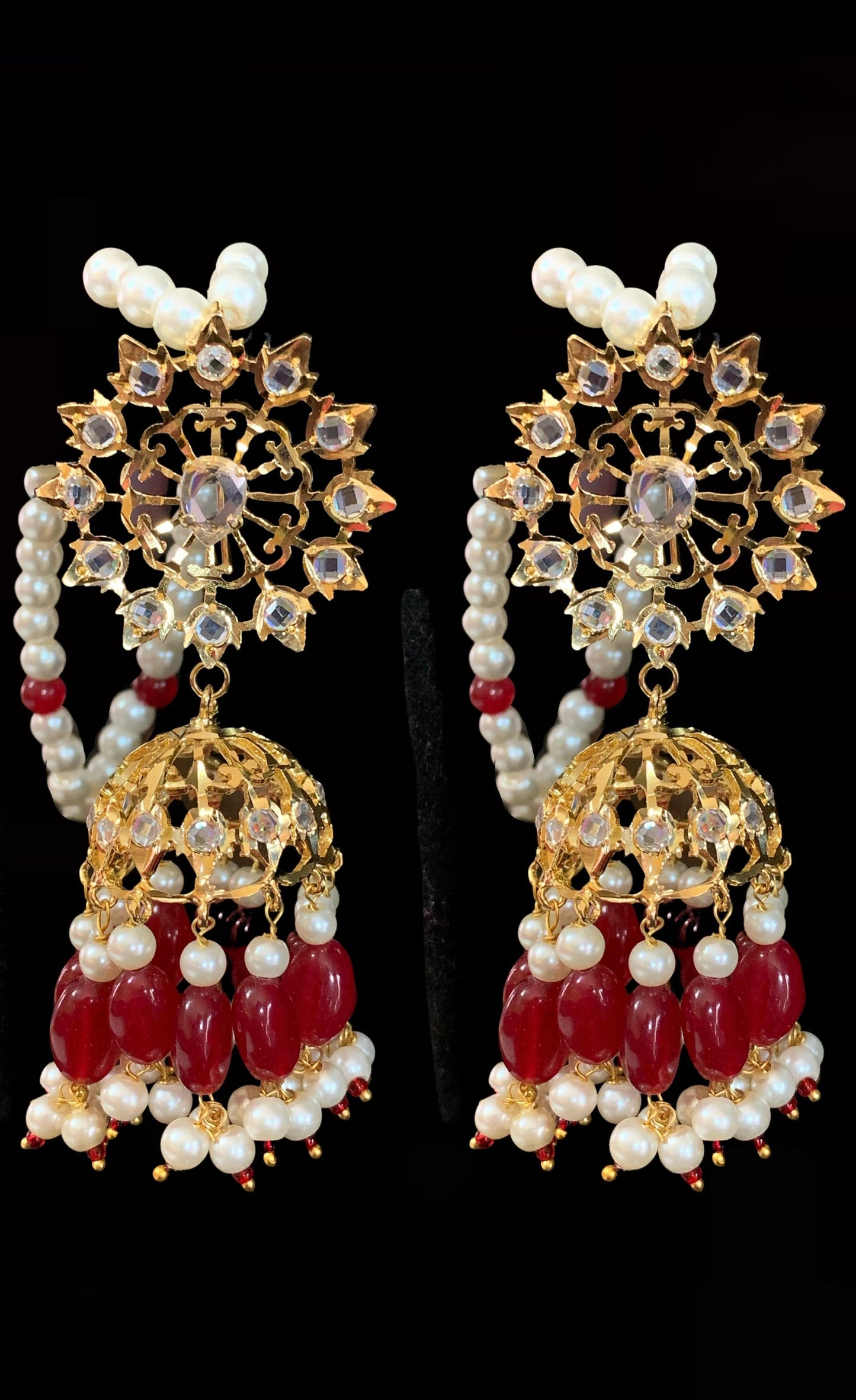 DER191 Karanphool jhumka - ruby ( READY TO SHIP)