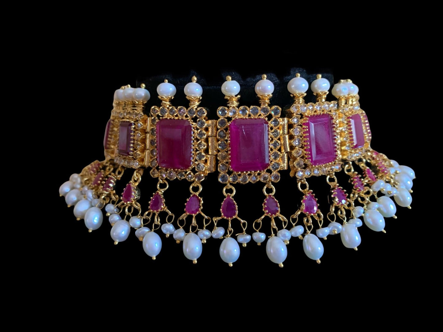 C151 Lamisha Hyderabadi choker in rubies ( READY TO SHIP)