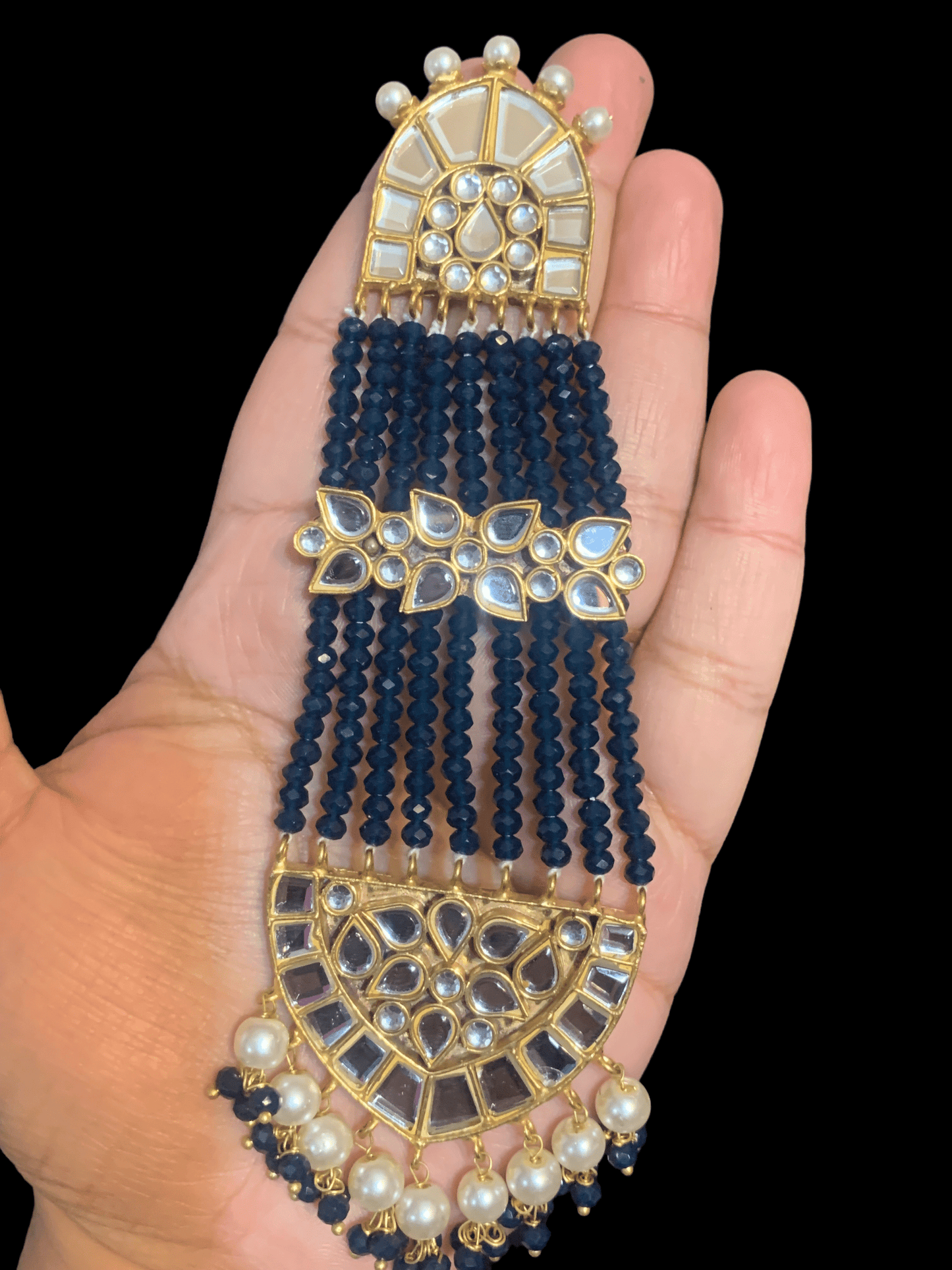 DER296 kundan blue jhoomar earrings ( SHIPS IN 4 WEEKS )