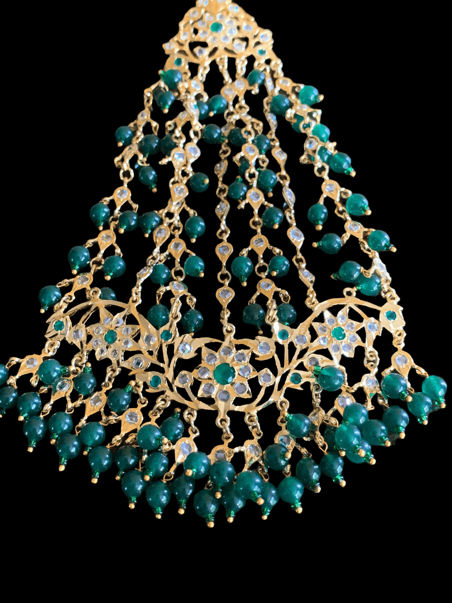 JTK14 Hira Jhoomar tika in green ( emeralds ) ( READY TO SHIP )