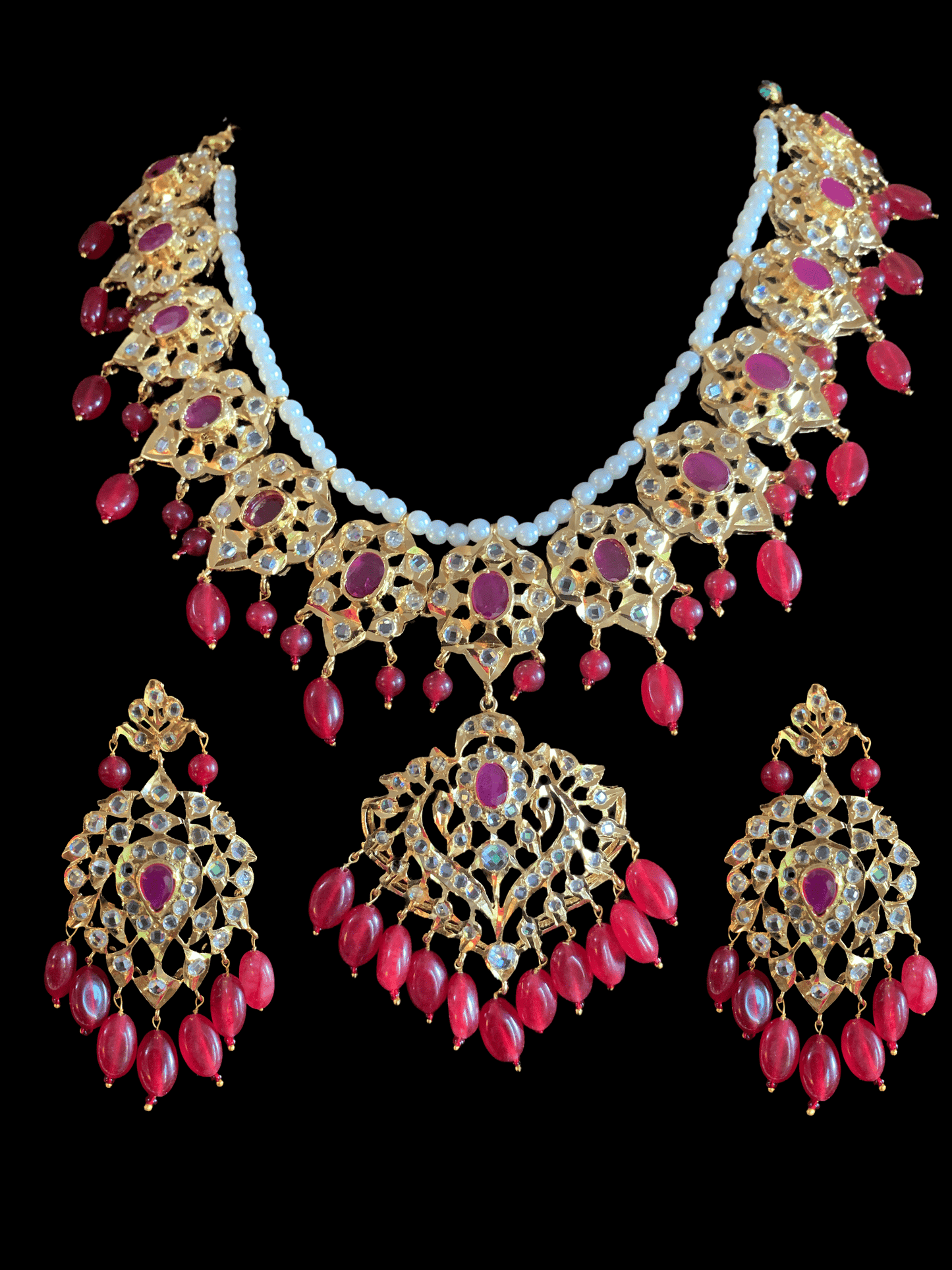 NS24 Anchal necklace set in red / ruby (READY TO SHIP)