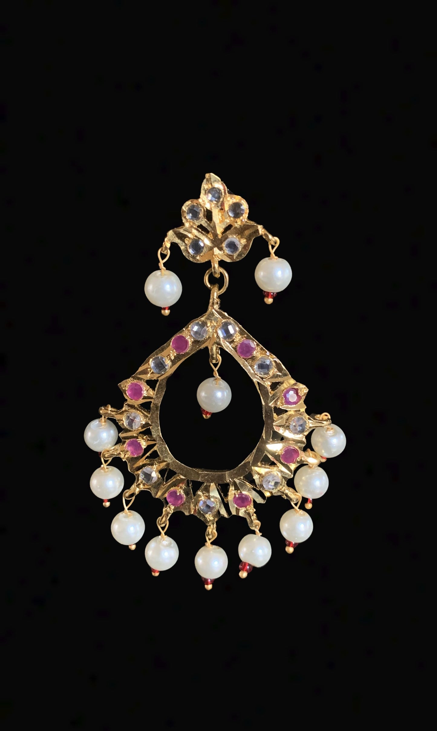 DER269 Maria chandbali in Ruby with pearls ( READY TO SHIP )