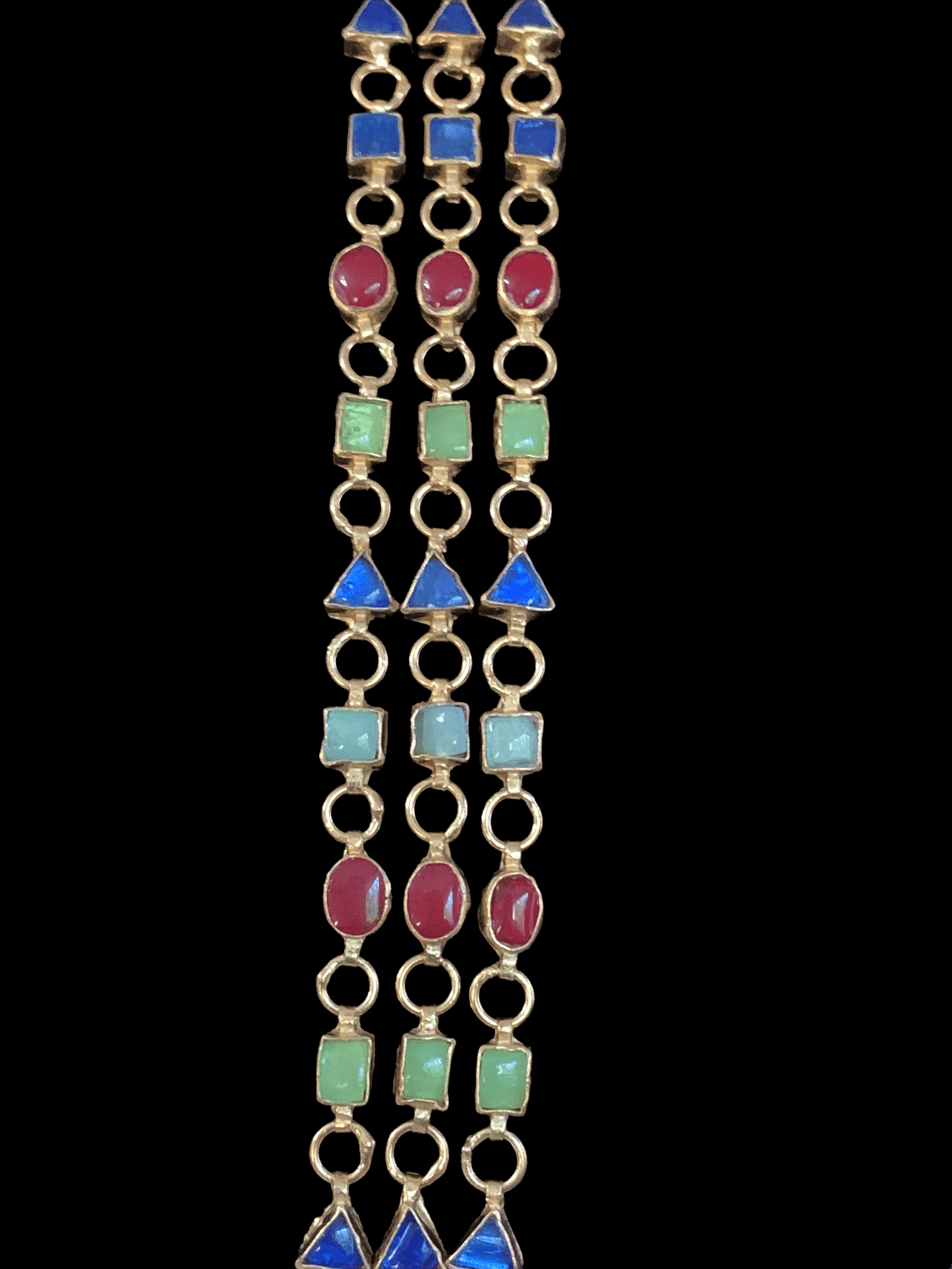 SAT48 Nayana three layer navratan mala with earrings ( READY TO SHIP)
