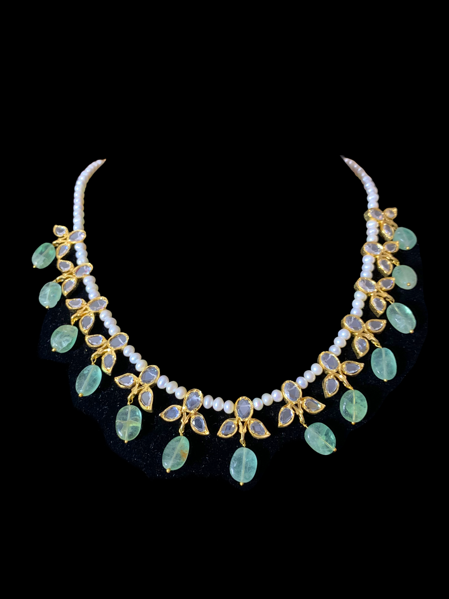 ZAFRIN gold plated silver necklace set in emerald beads ( SHIPS IN 4 WEEKS )