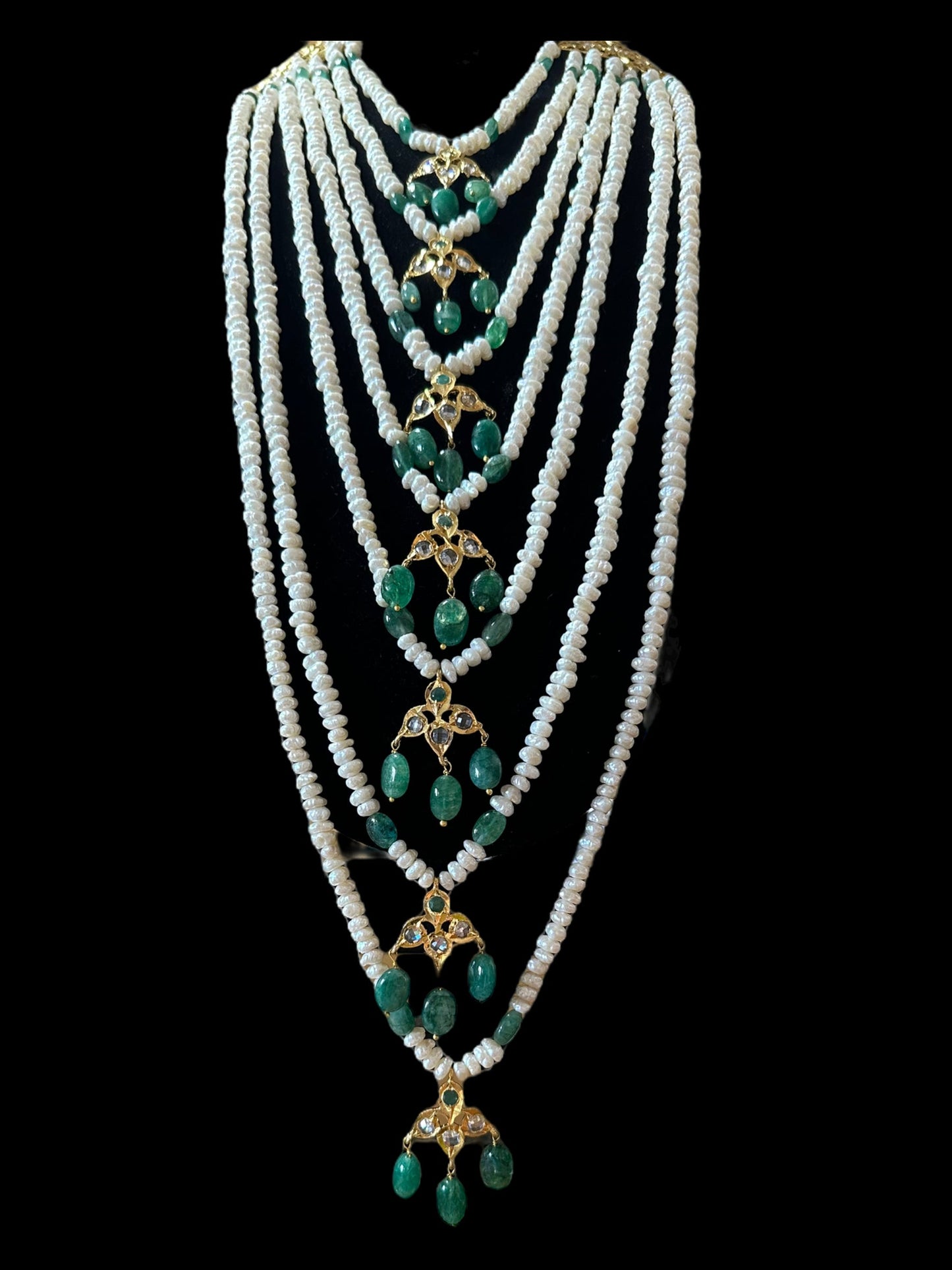 SAT81 Hyderabadi satlada in emerald beads and fresh water pearls (SHIPS IN 2 WEEKS )