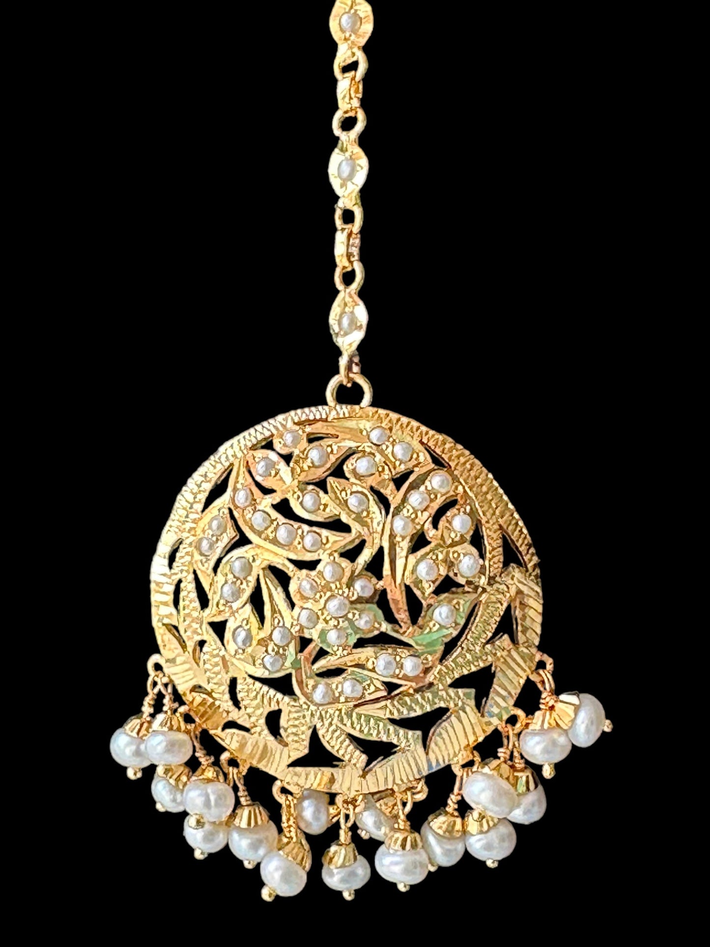 Gold plated silver tikka in fresh water pearls ( READY TO SHIP )