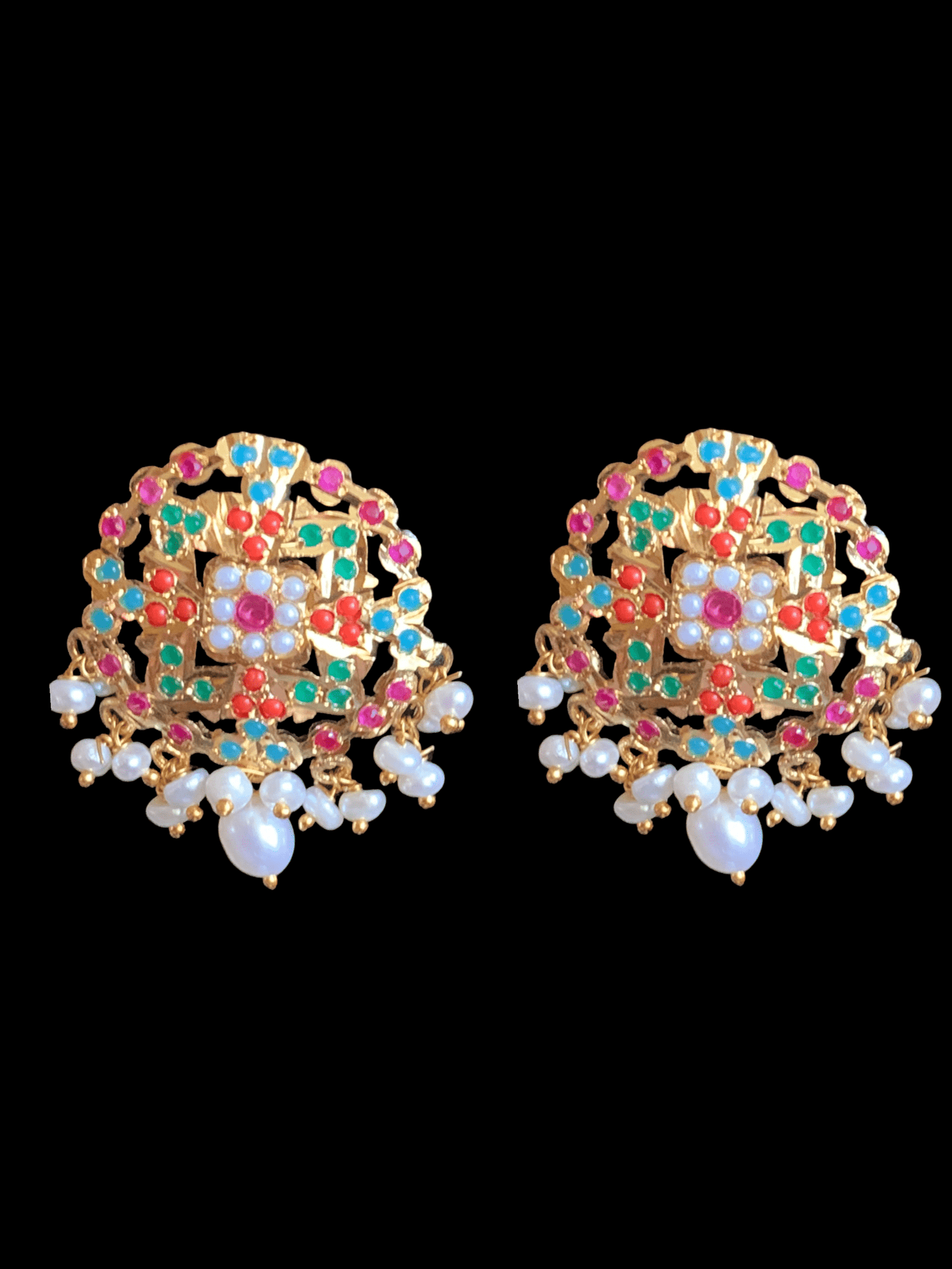 C126 Navratan jadau choker in fresh water pearls (SHIPS IN 4 WEEKS)