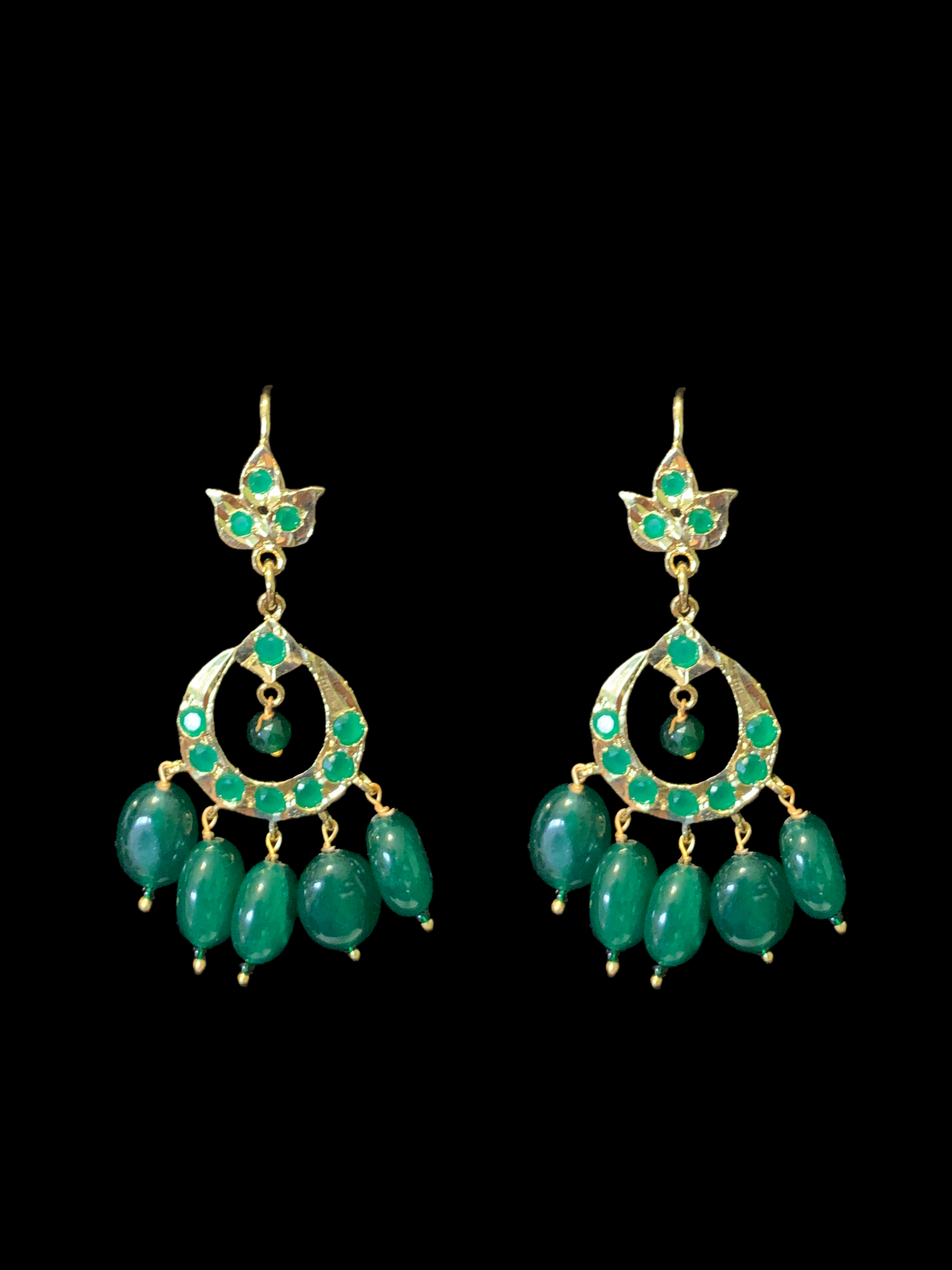 SAT71 Seema three layer  necklace with chandbali- green  ( READY TO SHIP )