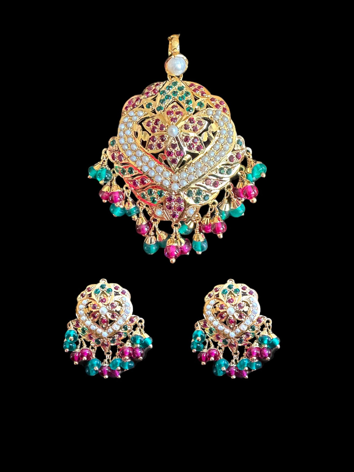 Ruby emerald gold plated silver pendant set ( READY TO SHIP )