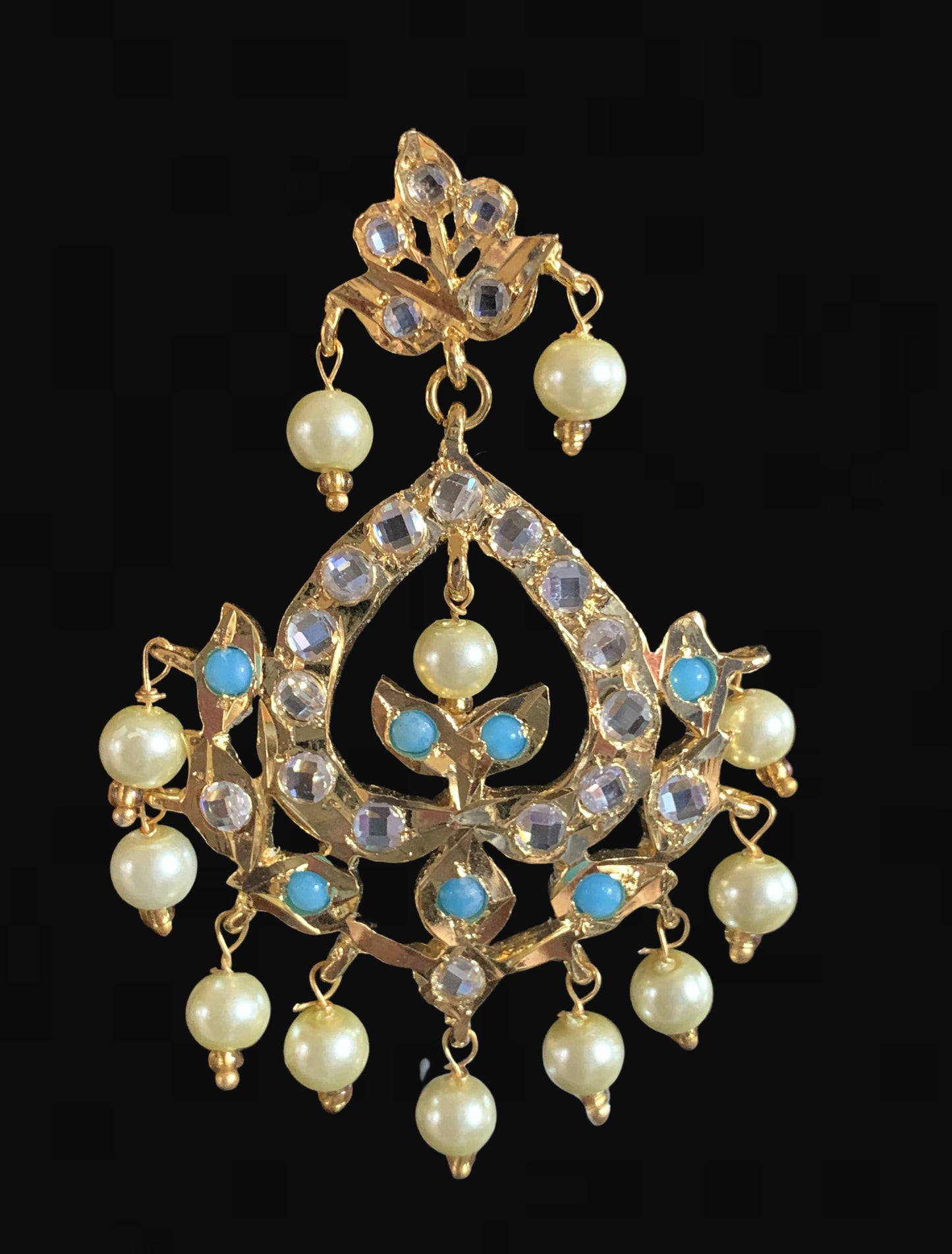 DER583 Dina hyderabadi Feroza Chandbali with golden pearls ( SHIPS IN 4 WEEKS )