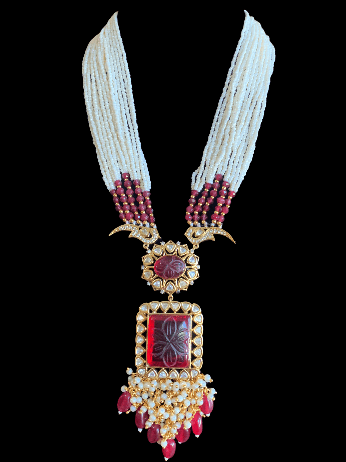 LN91 Mithali high quality cz polki necklace set - Ruby ( READY TO SHIP)